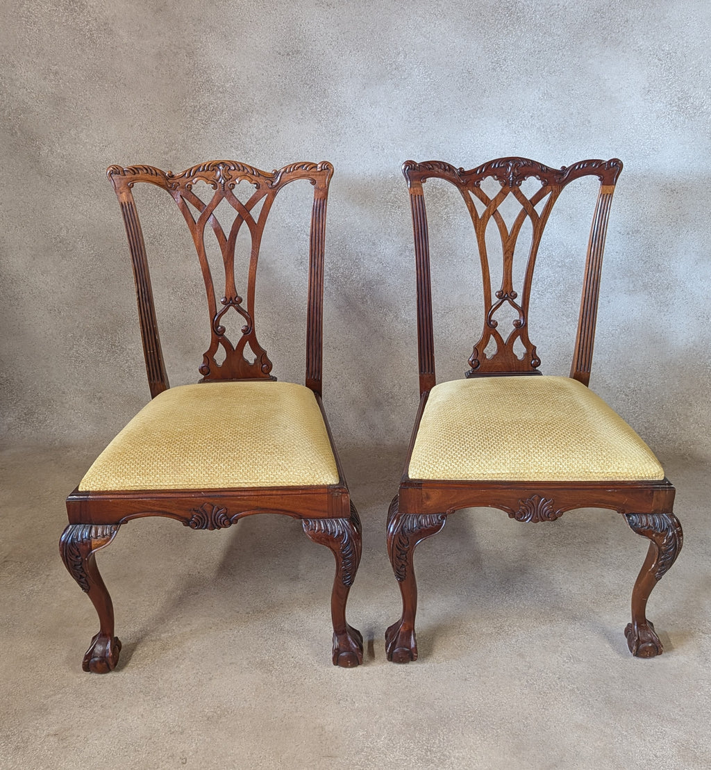 vintage Set Of 6 Mahogany Chippendale Style Dining Chairs With Ball & Claw Feet