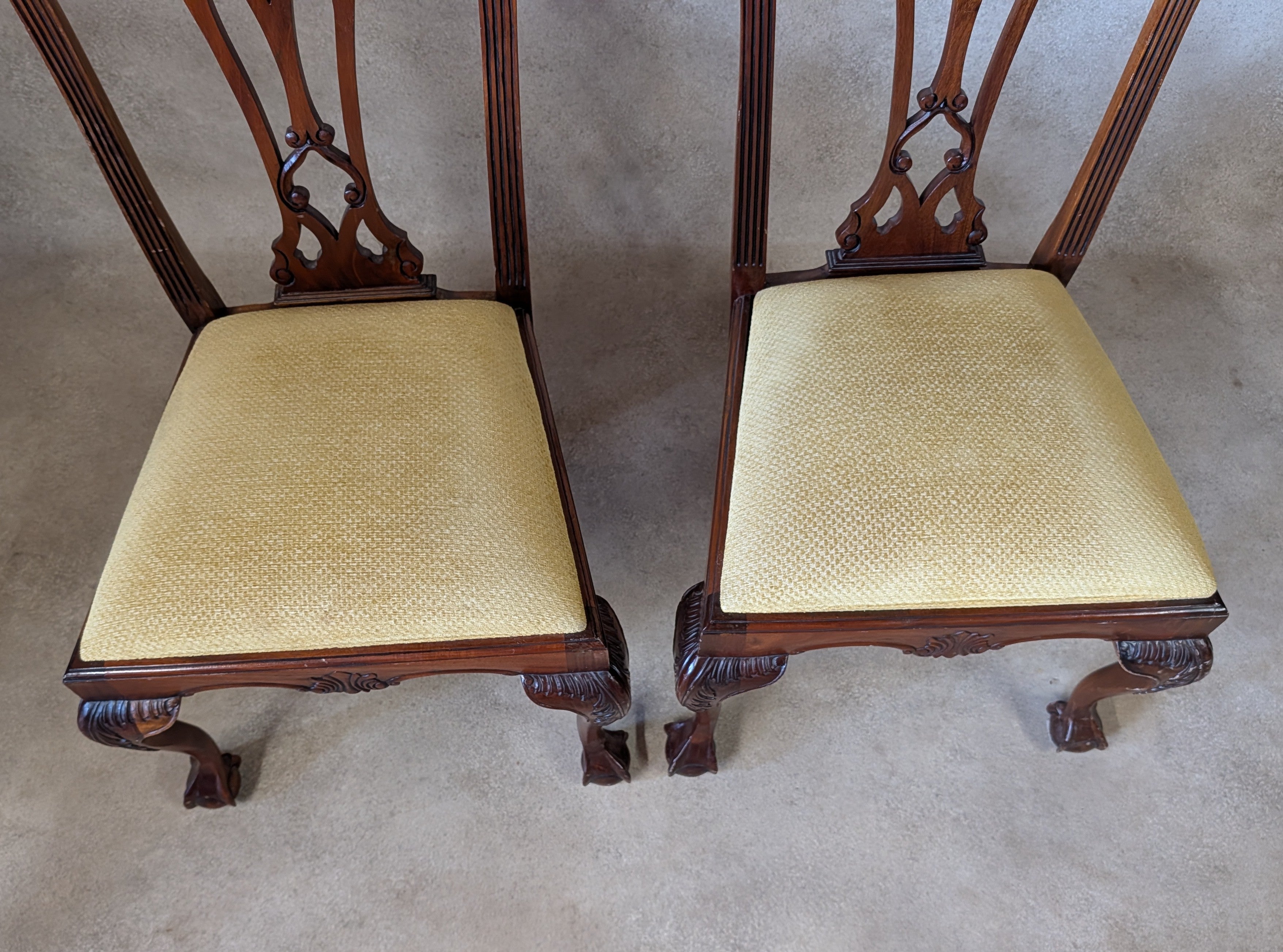 vintage Set Of 6 Mahogany Chippendale Style Dining Chairs With Ball & Claw Feet