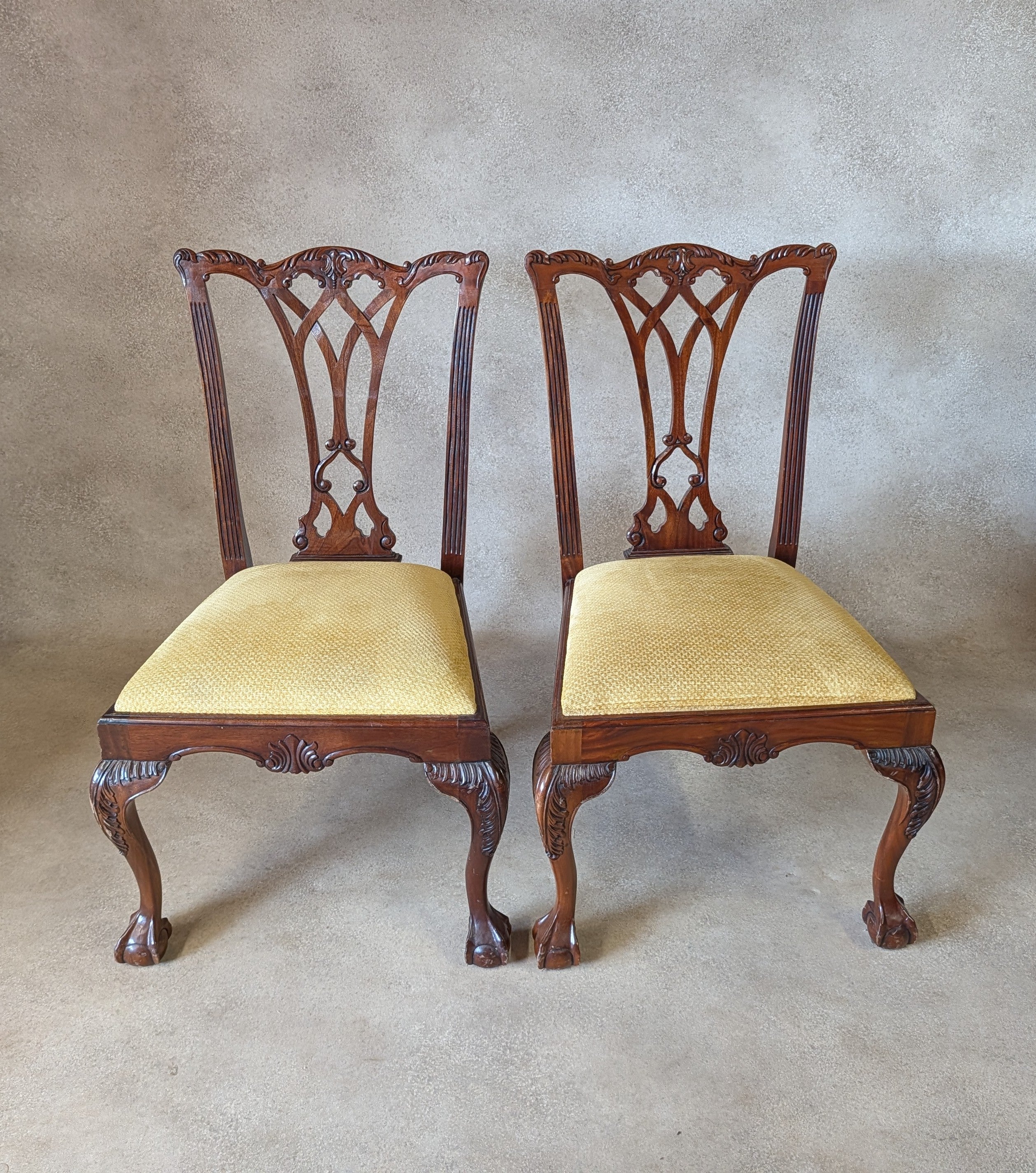 vintage Set Of 6 Mahogany Chippendale Style Dining Chairs With Ball & Claw Feet
