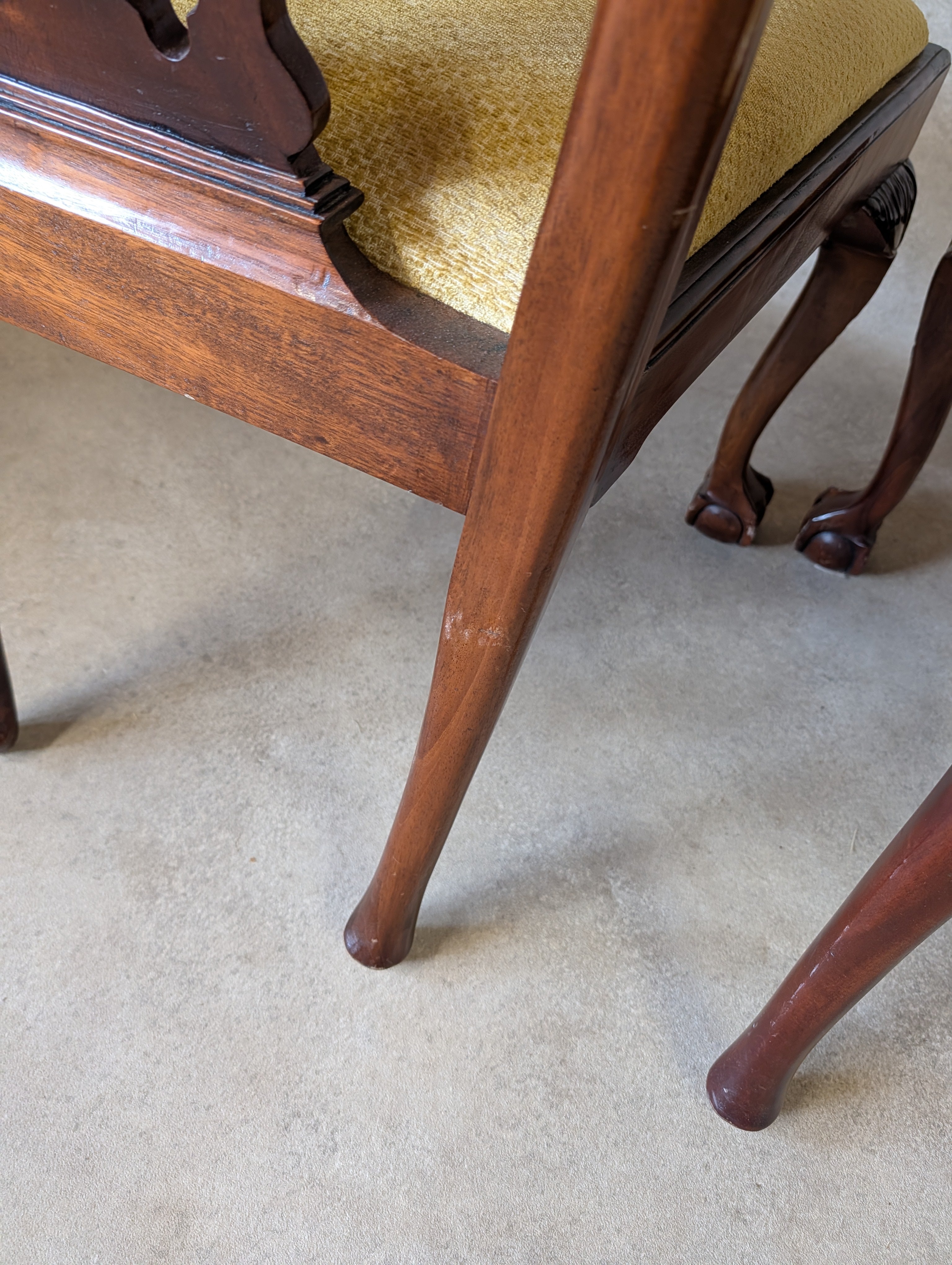 vintage Set Of 6 Mahogany Chippendale Style Dining Chairs With Ball & Claw Feet