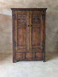 Antique Oak Arts & Crafts Style Jacobean Revival Hall Wardrobe Cupboard