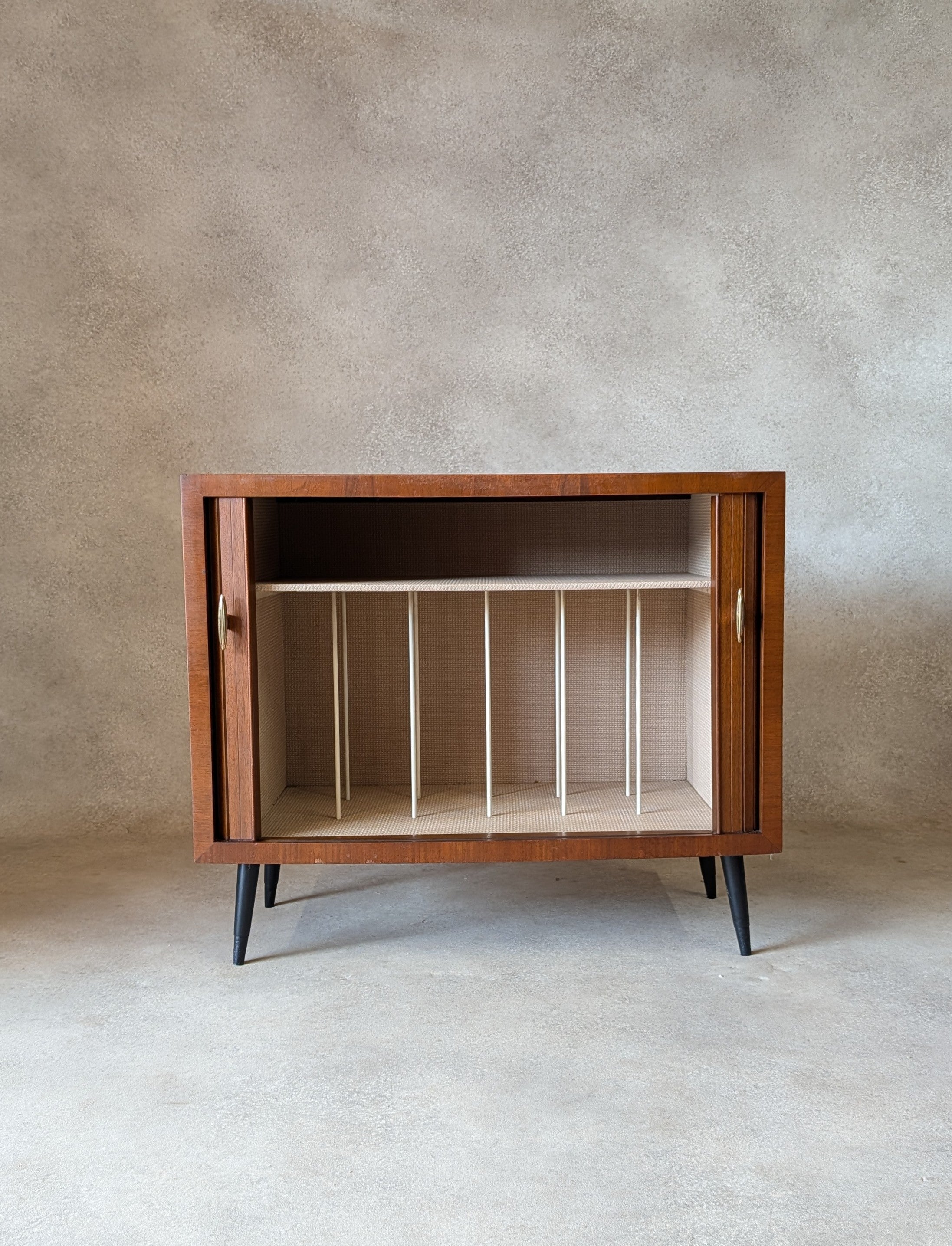 Mid Century Walnut Tambour Door Record Cabinet / LP Vinyl Storage Cupboard 1960s