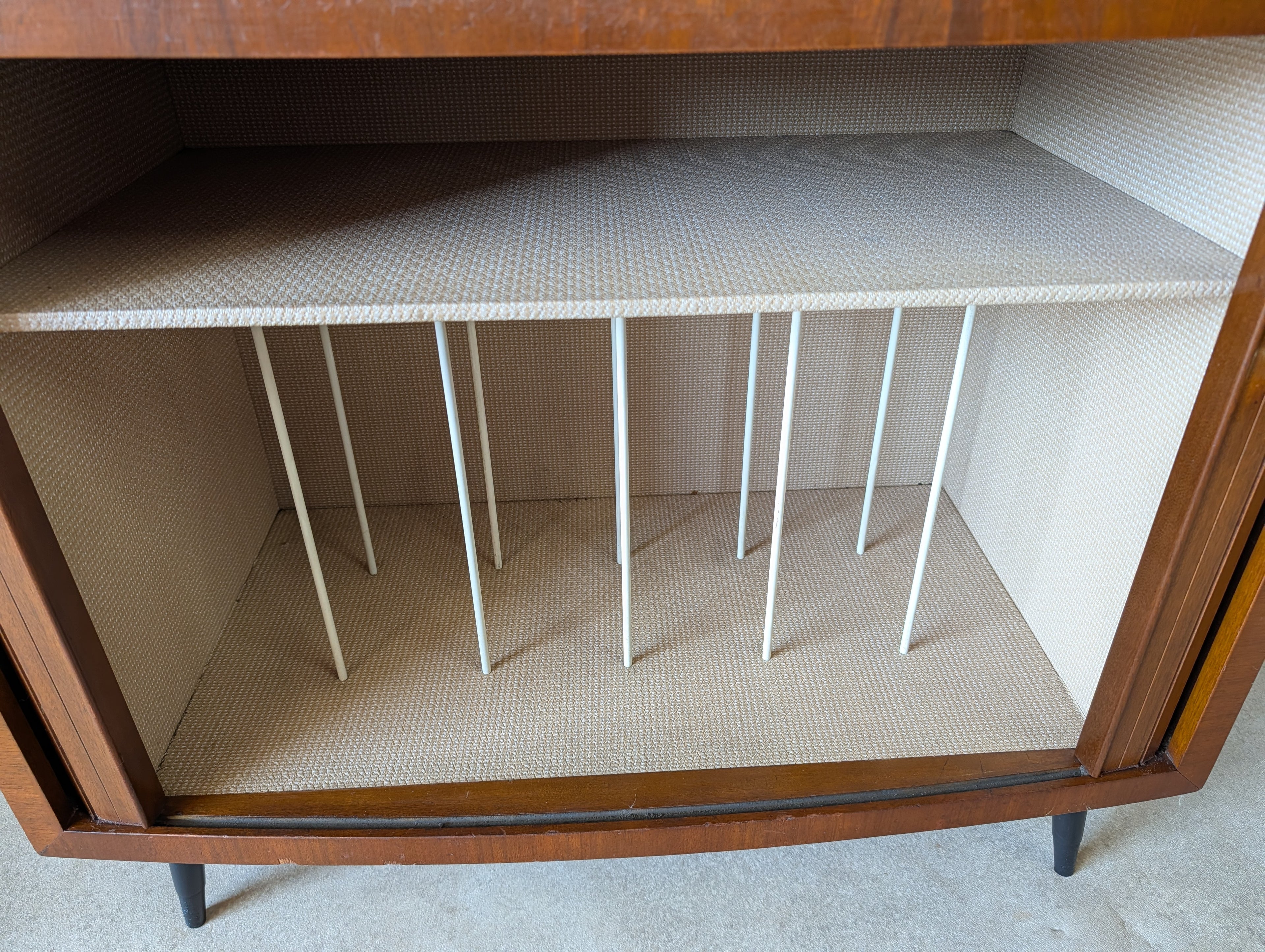 Mid Century Walnut Tambour Door Record Cabinet / LP Vinyl Storage Cupboard 1960s