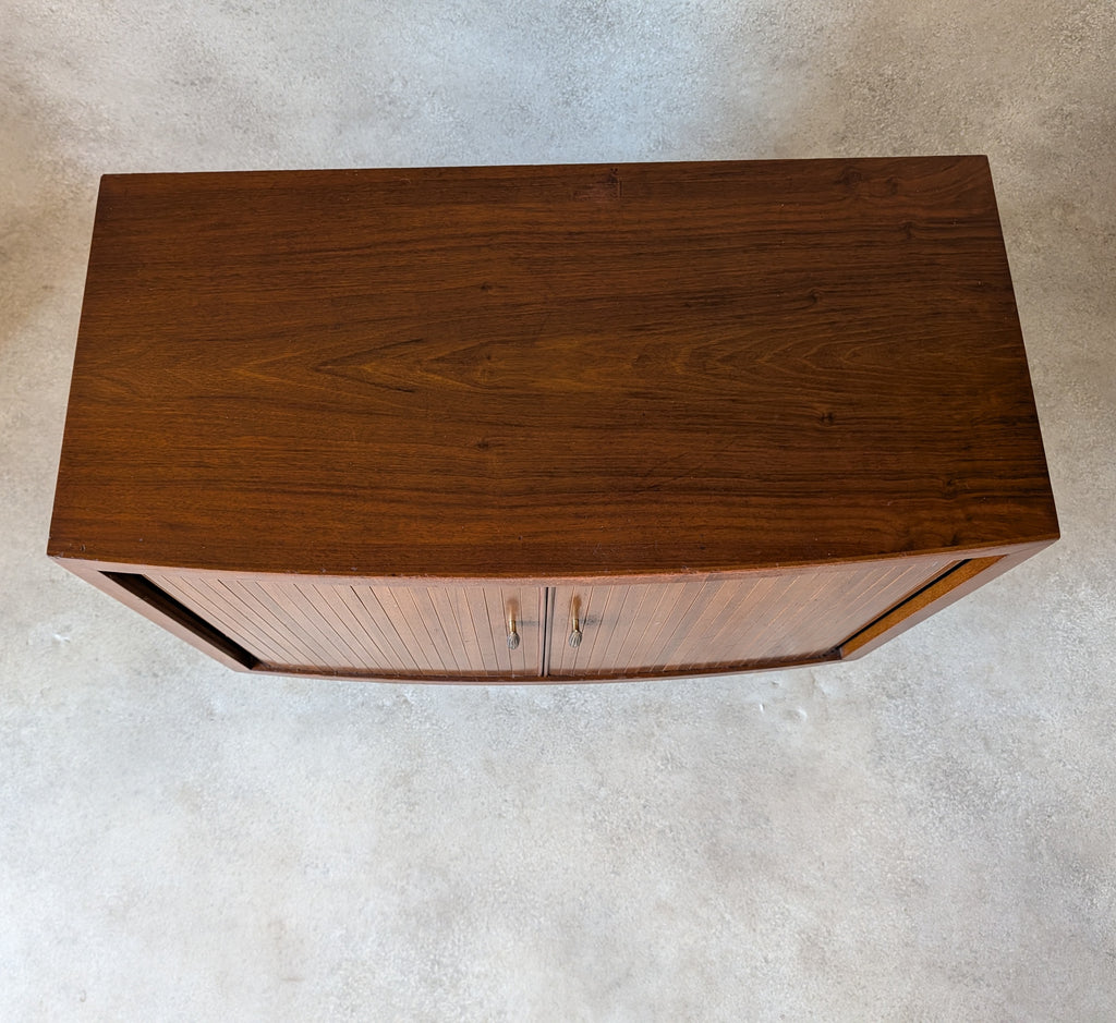 Mid Century Walnut Tambour Door Record Cabinet / LP Vinyl Storage Cupboard 1960s