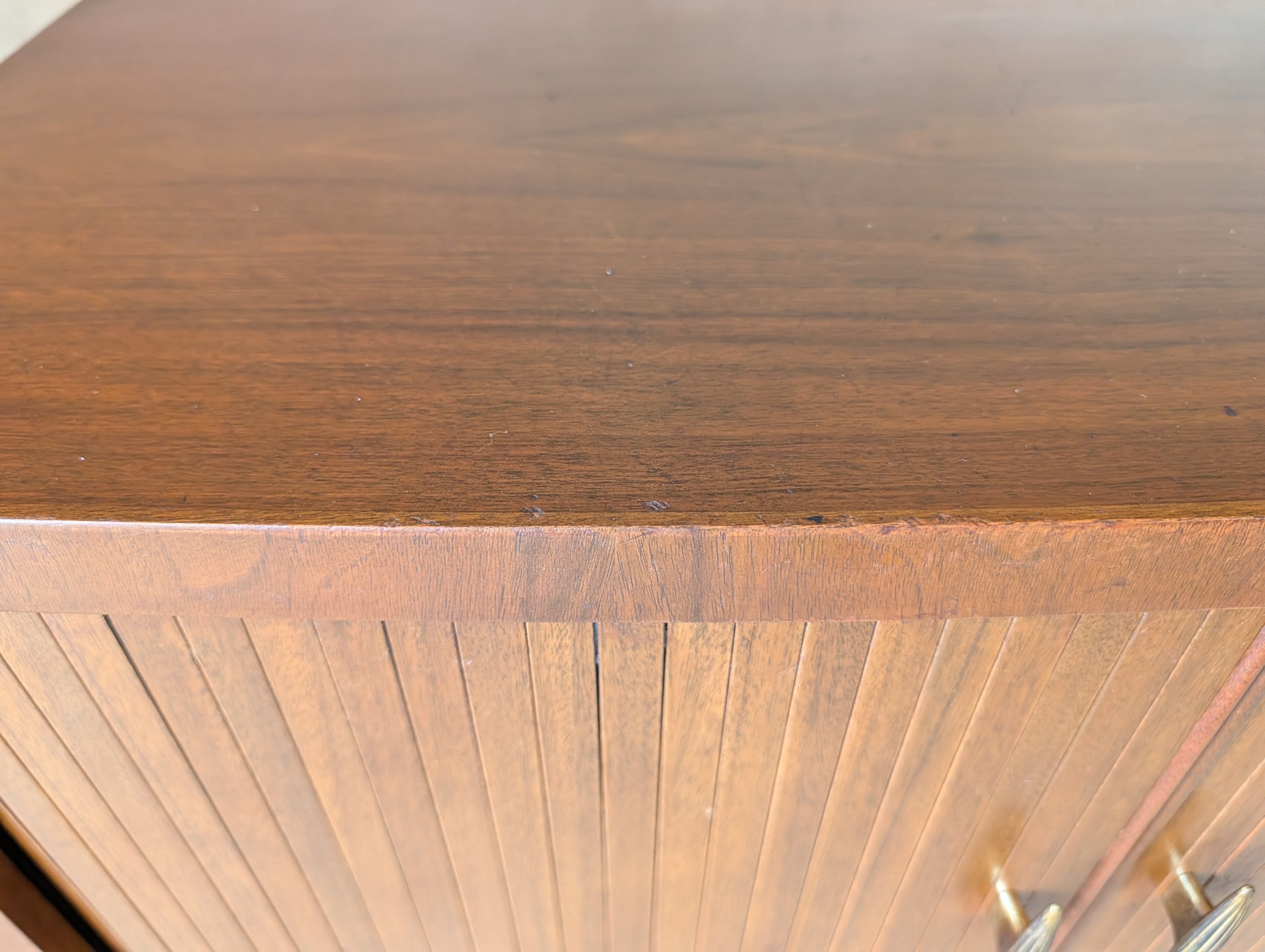 Mid Century Walnut Tambour Door Record Cabinet / LP Vinyl Storage Cupboard 1960s