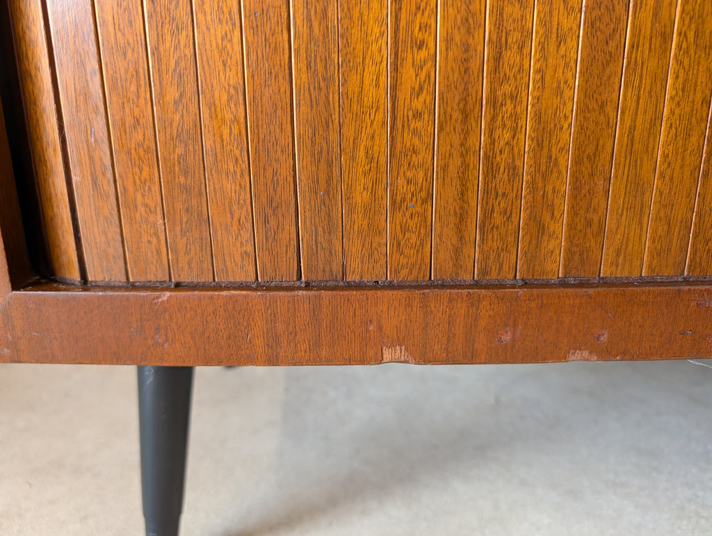 Mid Century Walnut Tambour Door Record Cabinet / LP Vinyl Storage Cupboard 1960s