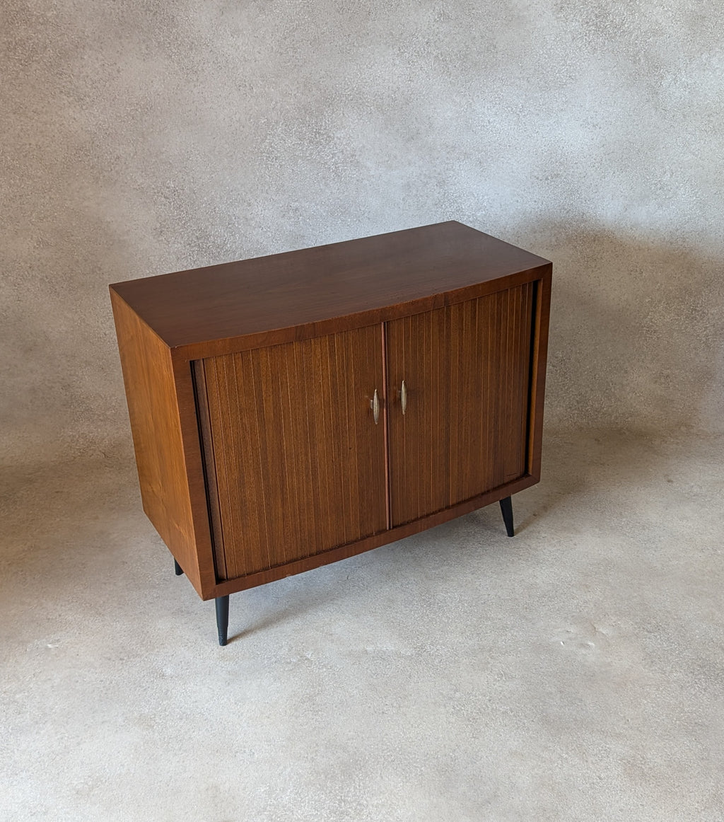 Mid Century Walnut Tambour Door Record Cabinet / LP Vinyl Storage Cupboard 1960s