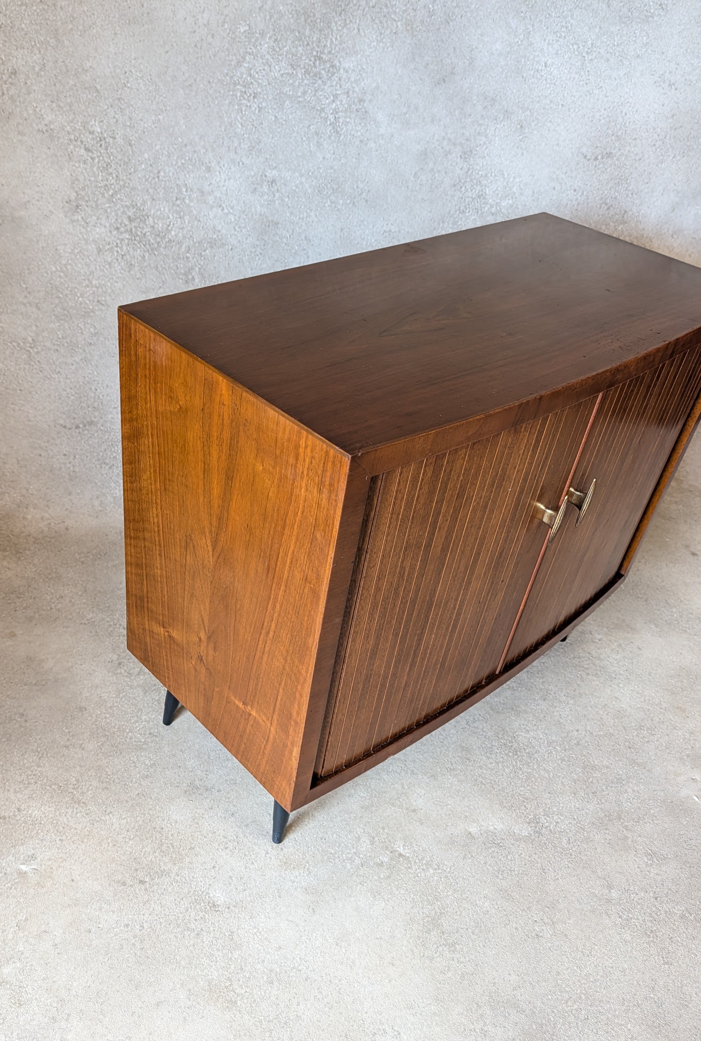 Mid Century Walnut Tambour Door Record Cabinet / LP Vinyl Storage Cupboard 1960s