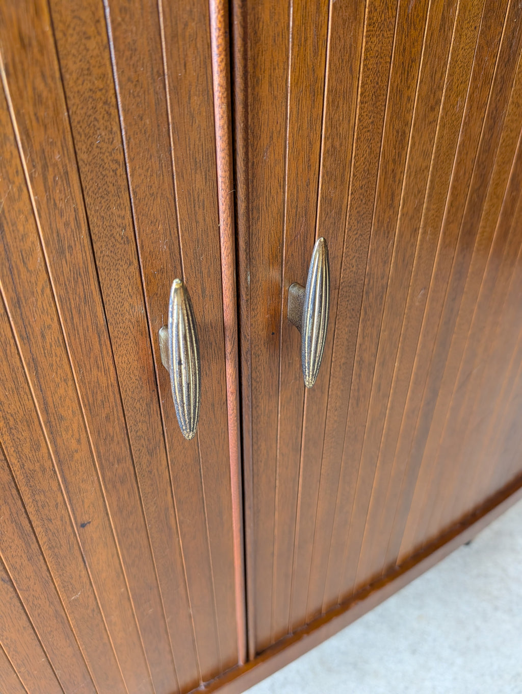 Mid Century Walnut Tambour Door Record Cabinet / LP Vinyl Storage Cupboard 1960s