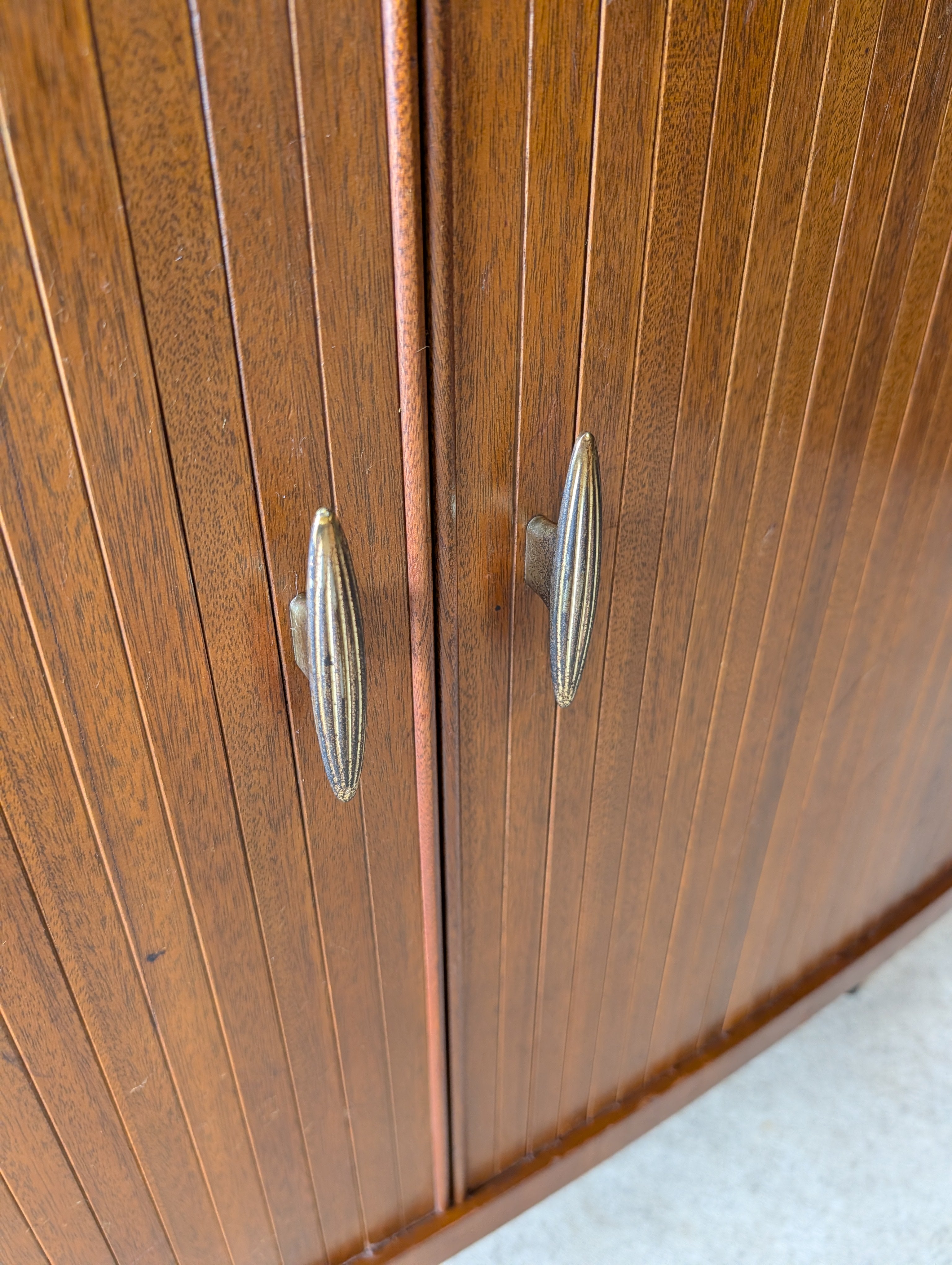 Mid Century Walnut Tambour Door Record Cabinet / LP Vinyl Storage Cupboard 1960s