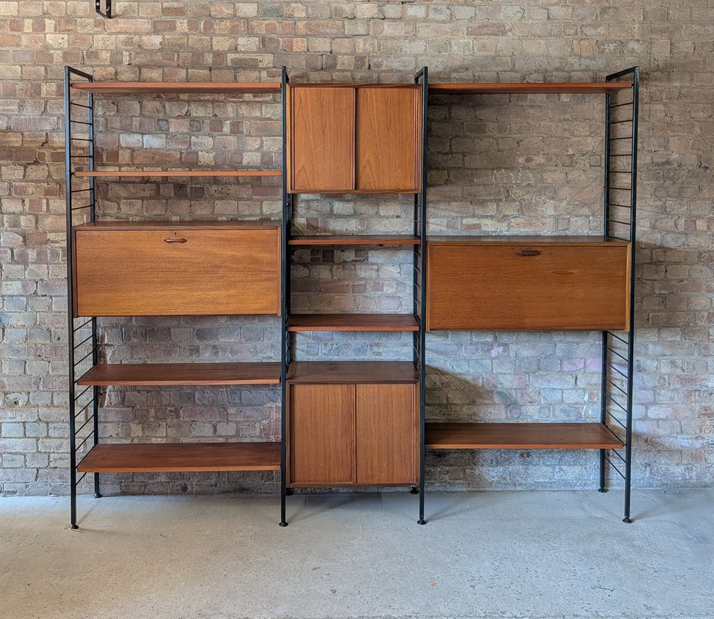 Staples Ladderax Mid Century Teak 3 Bay Modular Shelving Wall Units 1960s