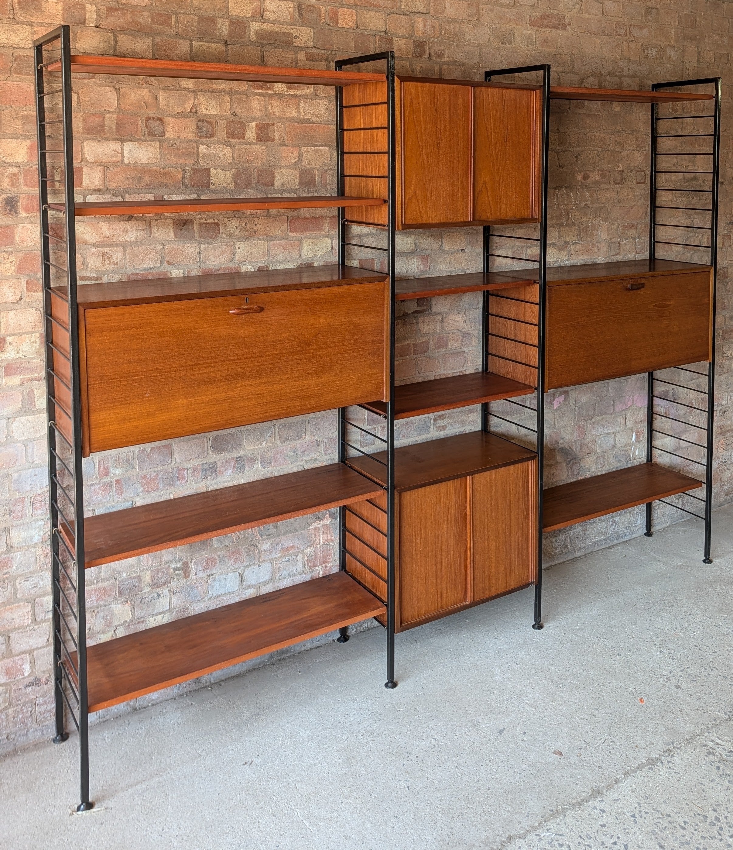 Staples Ladderax Mid Century Teak 3 Bay Modular Shelving Wall Units 1960s