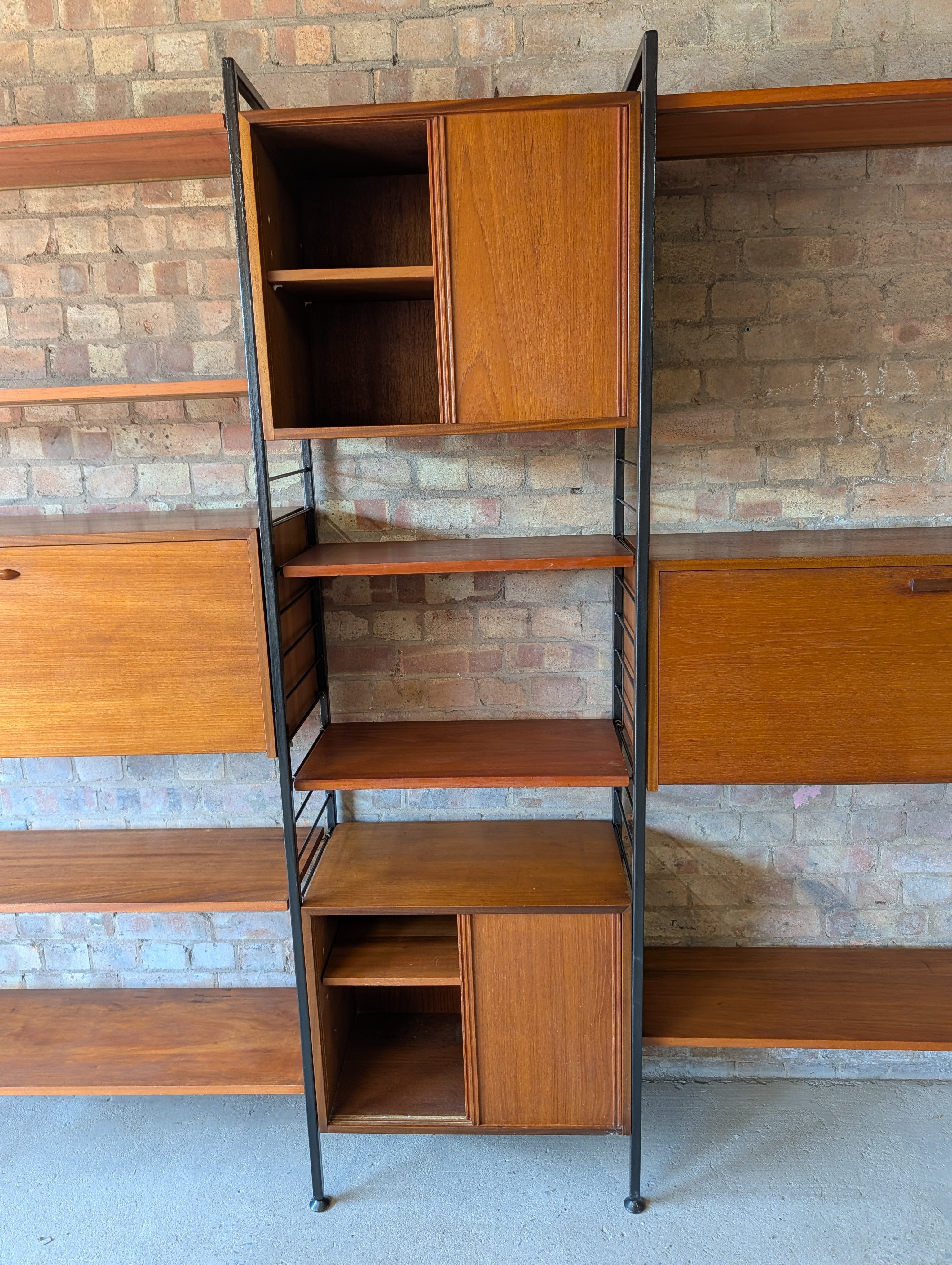 Staples Ladderax Mid Century Teak 3 Bay Modular Shelving Wall Units 1960s