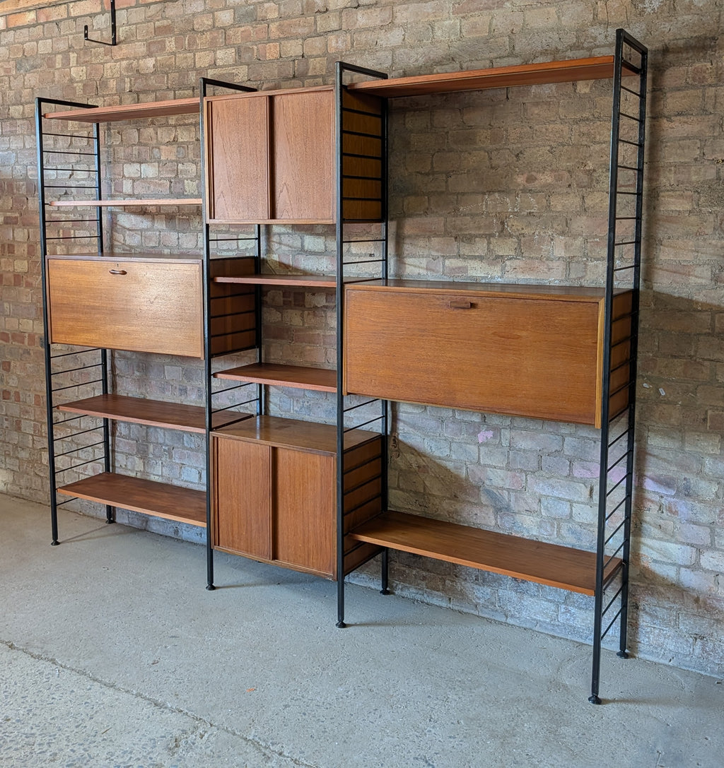 Staples Ladderax Mid Century Teak 3 Bay Modular Shelving Wall Units 1960s