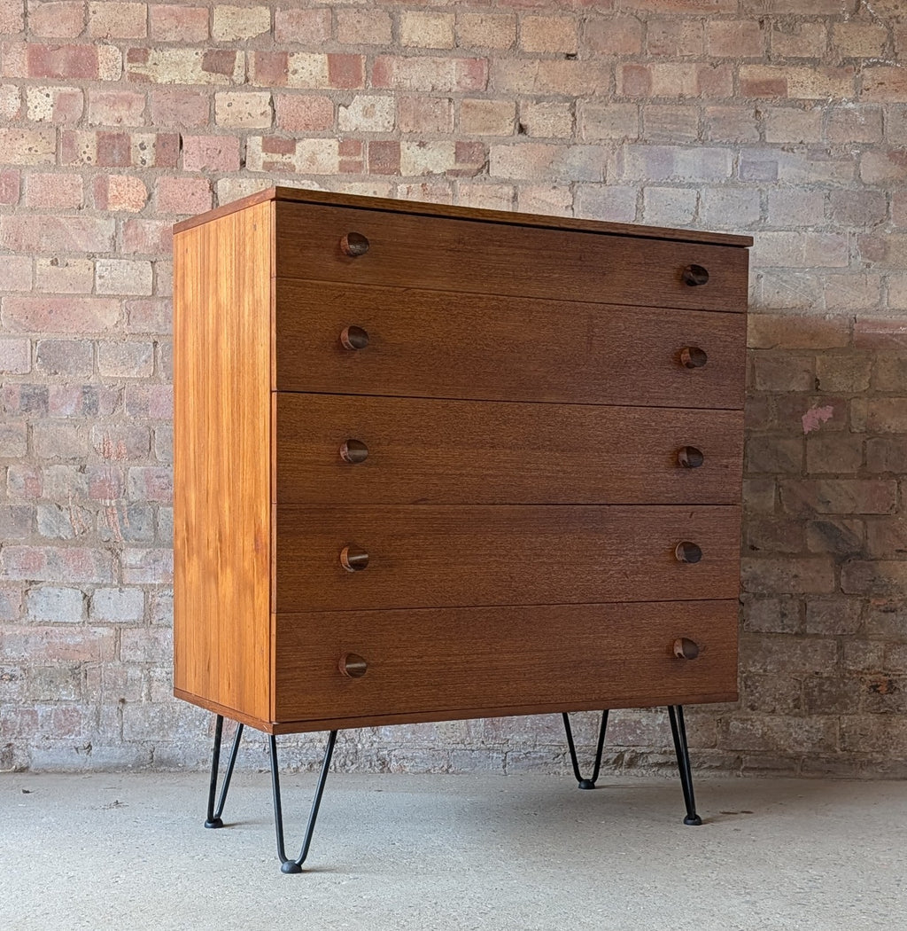 Mid Century Teak Avalon Chest Of Drawers On Hair Pin Legs - Vintage 1960s