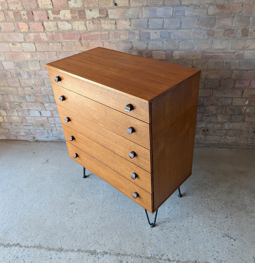 Mid Century Teak Avalon Chest Of Drawers On Hair Pin Legs - Vintage 1960s