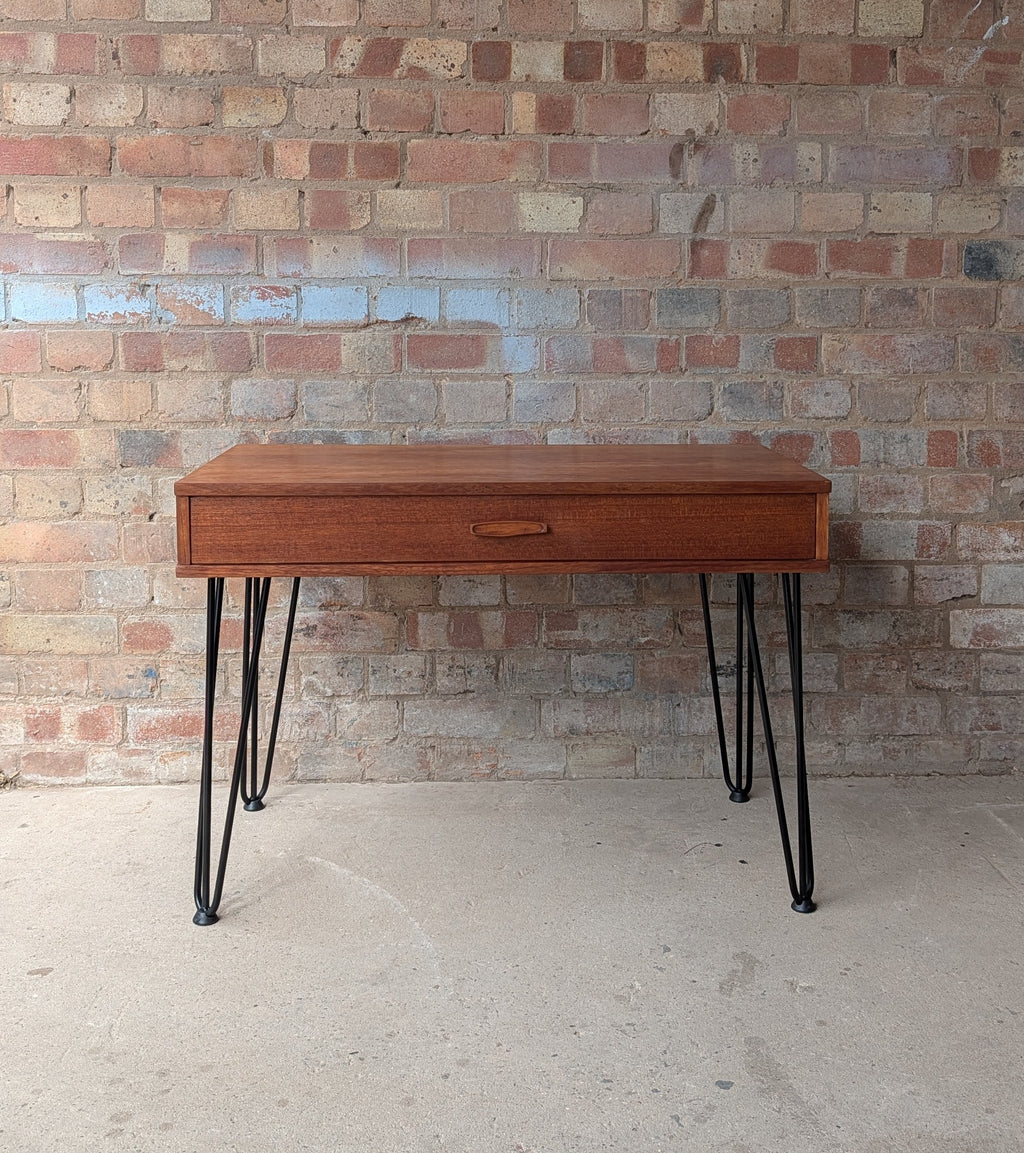 Mid Century Teak Avalon Side Table Vintage Hall / Console Table On Hair Pin Legs