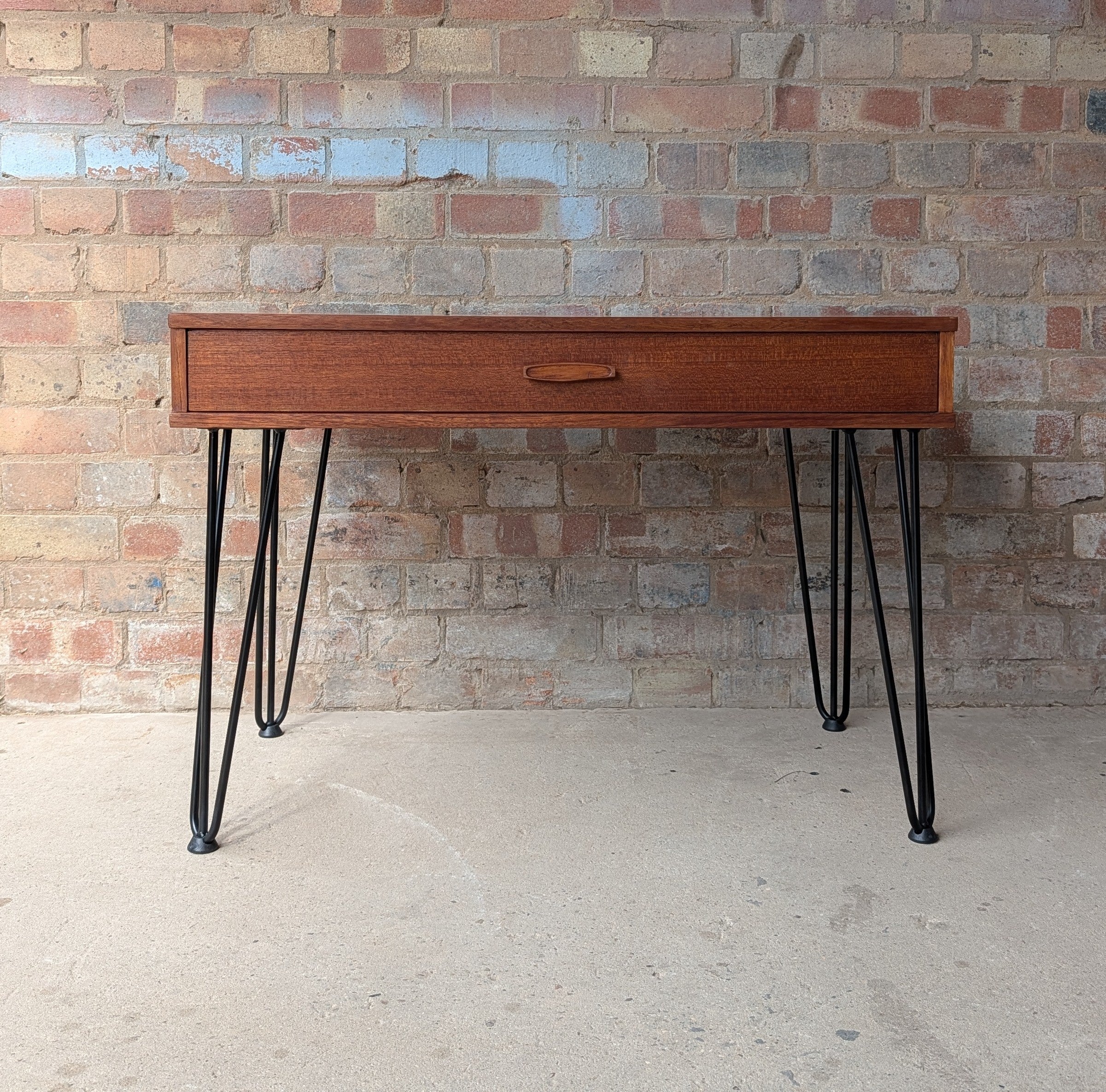 Mid Century Teak Avalon Side Table Vintage Hall / Console Table On Hair Pin Legs