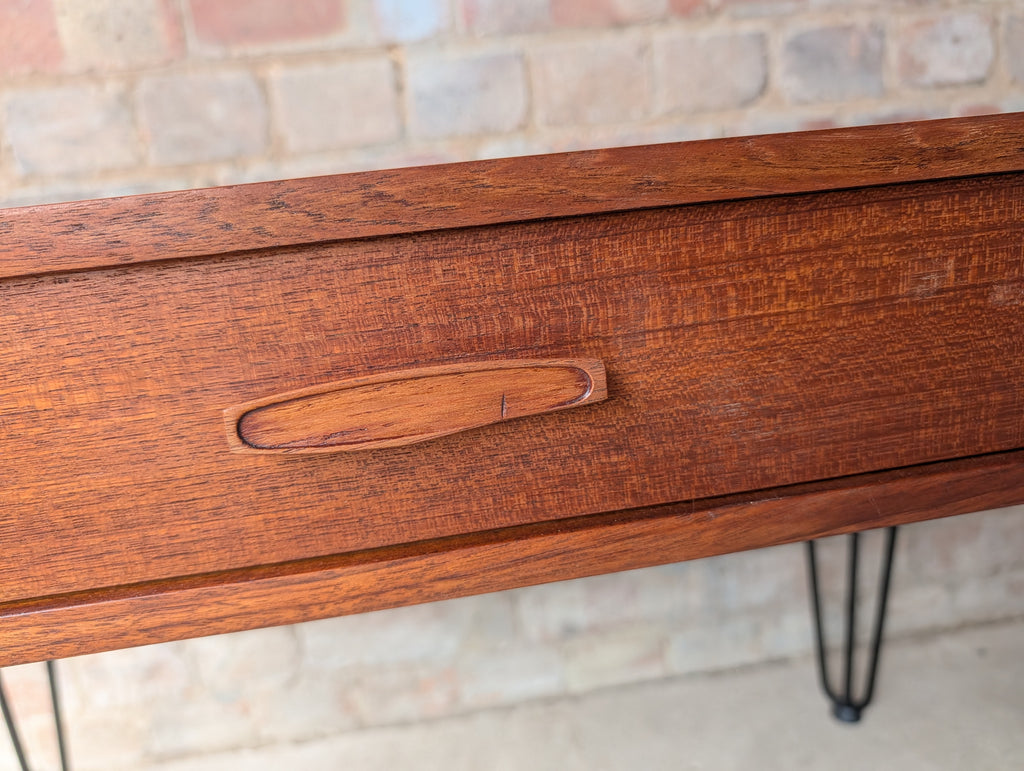 Mid Century Teak Avalon Side Table Vintage Hall / Console Table On Hair Pin Legs