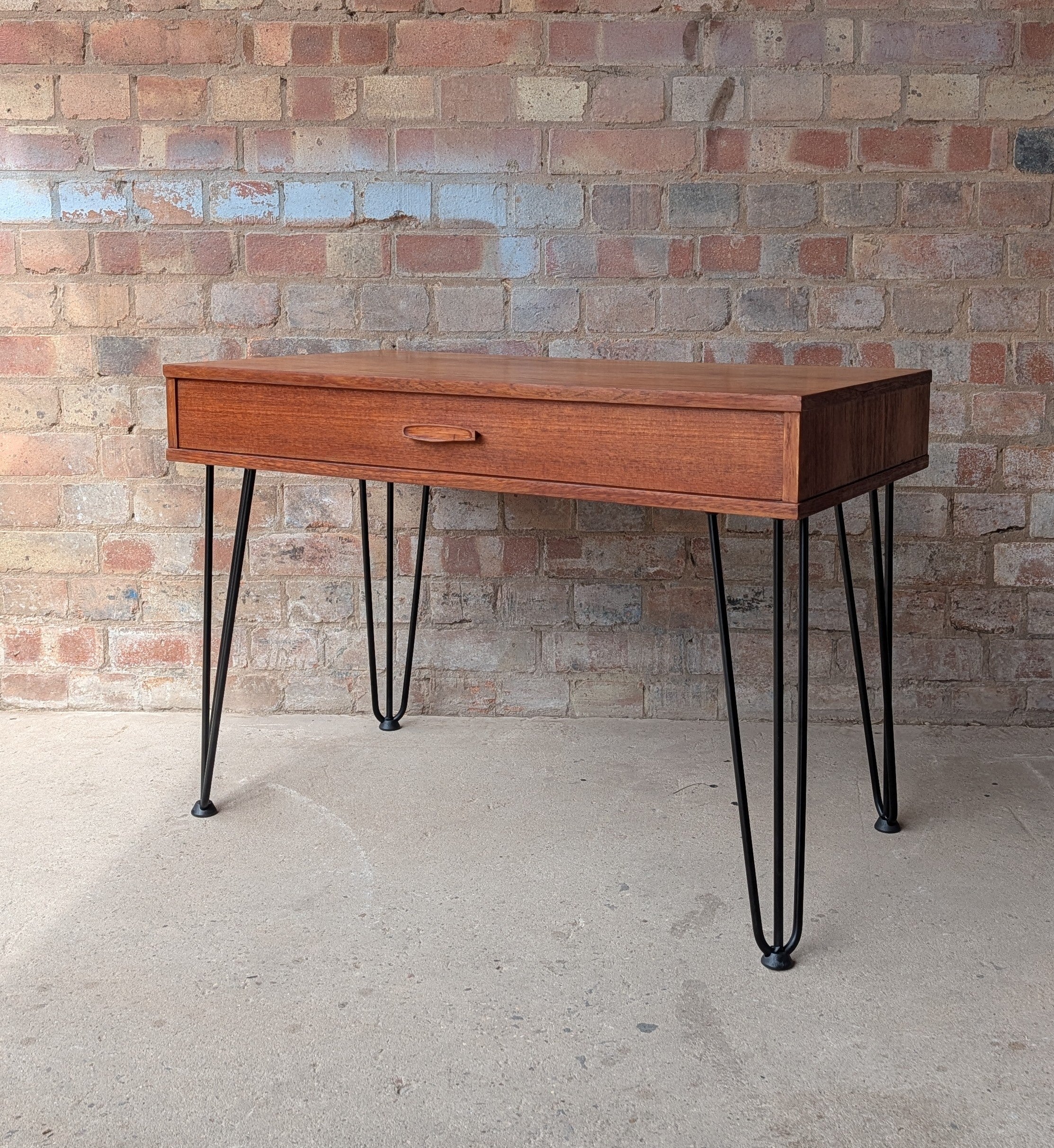 Mid Century Teak Avalon Side Table Vintage Hall / Console Table On Hair Pin Legs