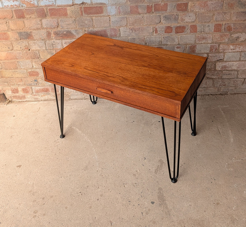 Mid Century Teak Avalon Side Table Vintage Hall / Console Table On Hair Pin Legs