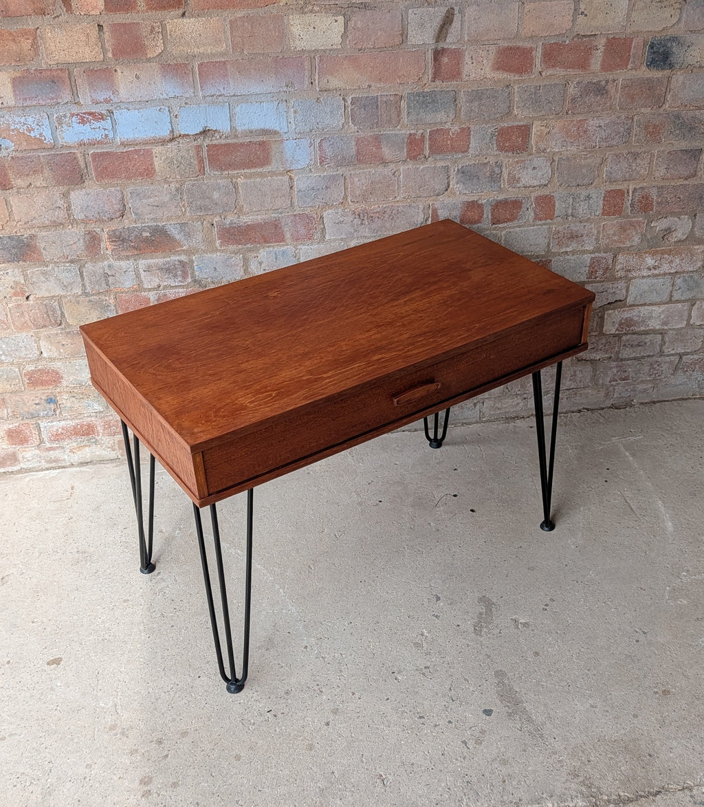 Mid Century Teak Avalon Side Table Vintage Hall / Console Table On Hair Pin Legs