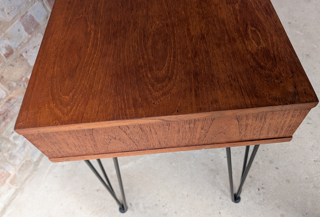 Mid Century Teak Avalon Side Table Vintage Hall / Console Table On Hair Pin Legs