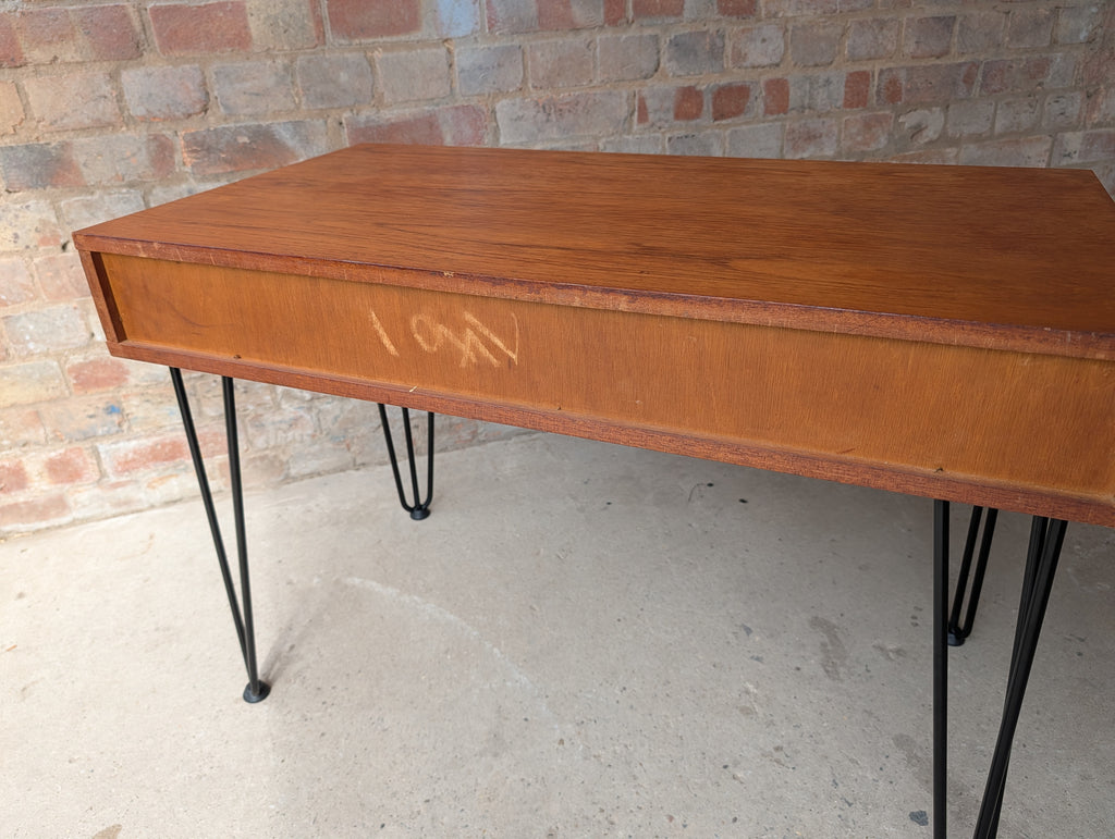 Mid Century Teak Avalon Side Table Vintage Hall / Console Table On Hair Pin Legs