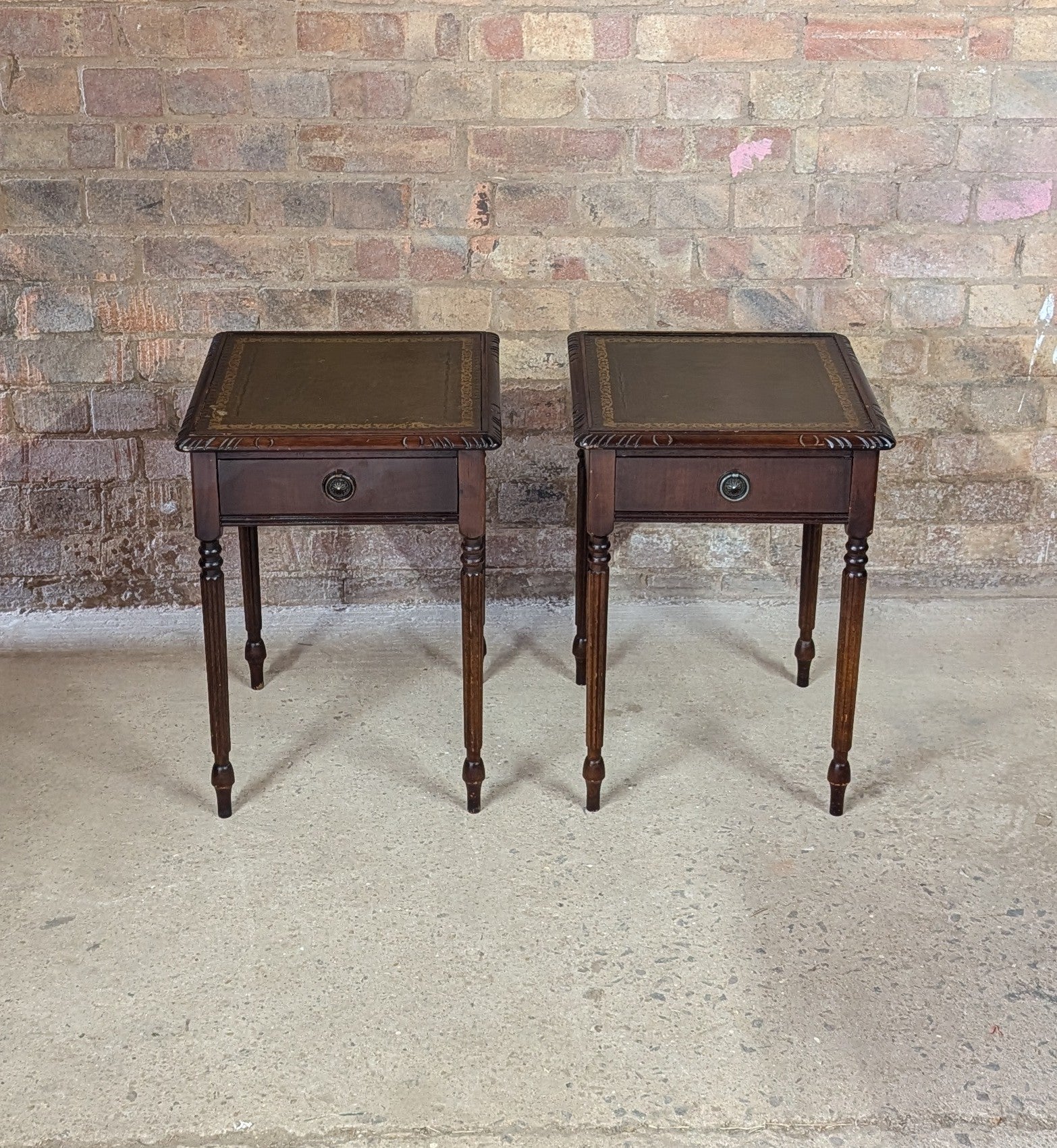 Pair Of Vintage Mahogany Regency Style Leather Top Bedside Tables