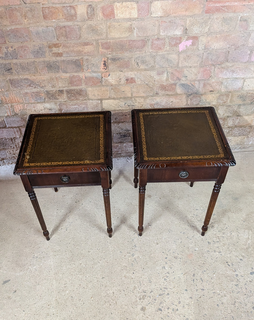 Pair Of Vintage Mahogany Regency Style Leather Top Bedside Tables