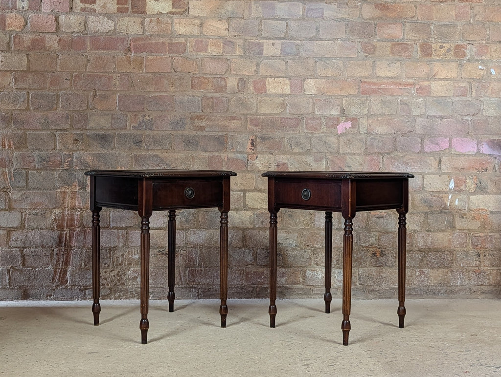 Pair Of Vintage Mahogany Regency Style Leather Top Bedside Tables