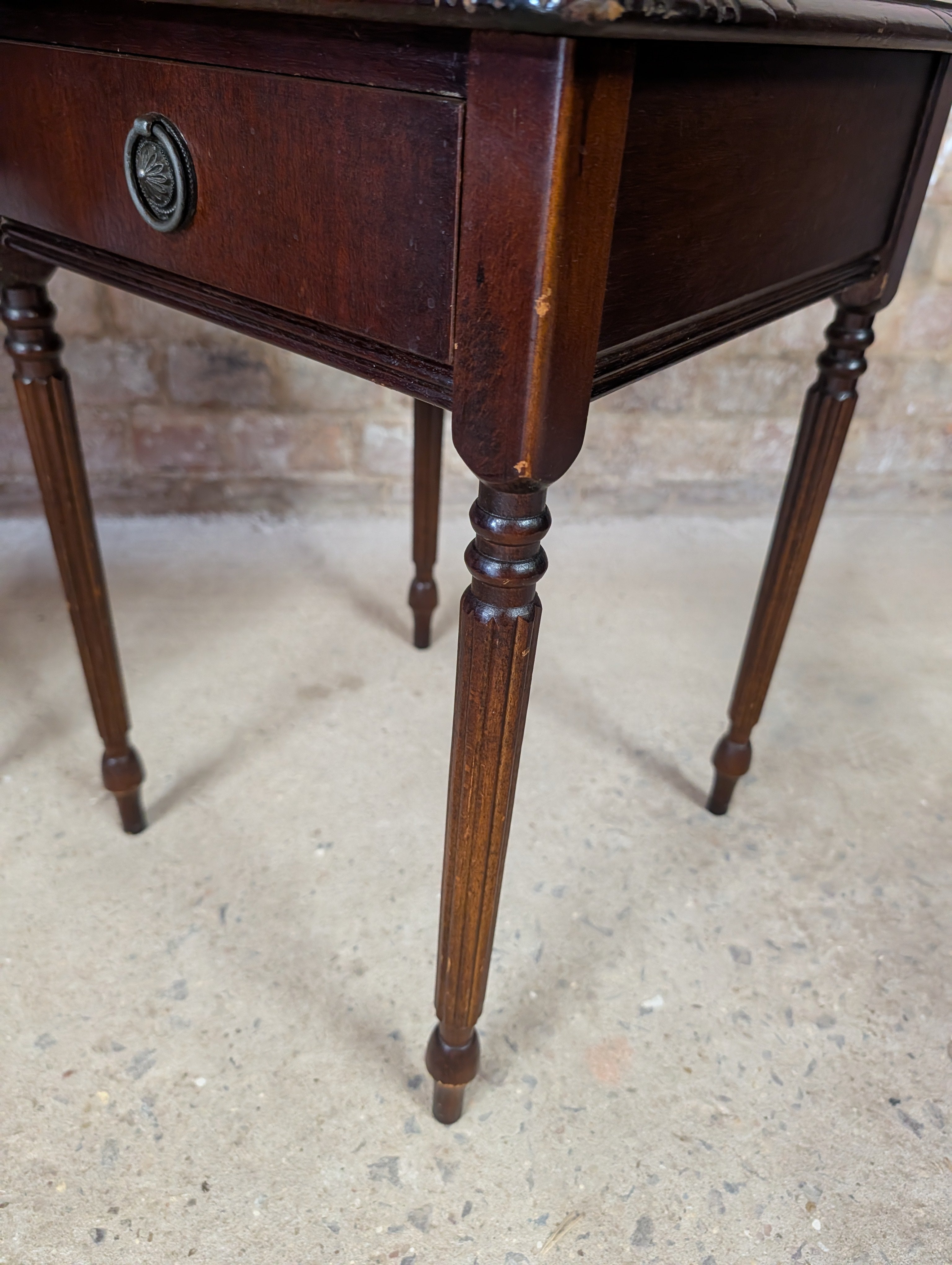 Pair Of Vintage Mahogany Regency Style Leather Top Bedside Tables