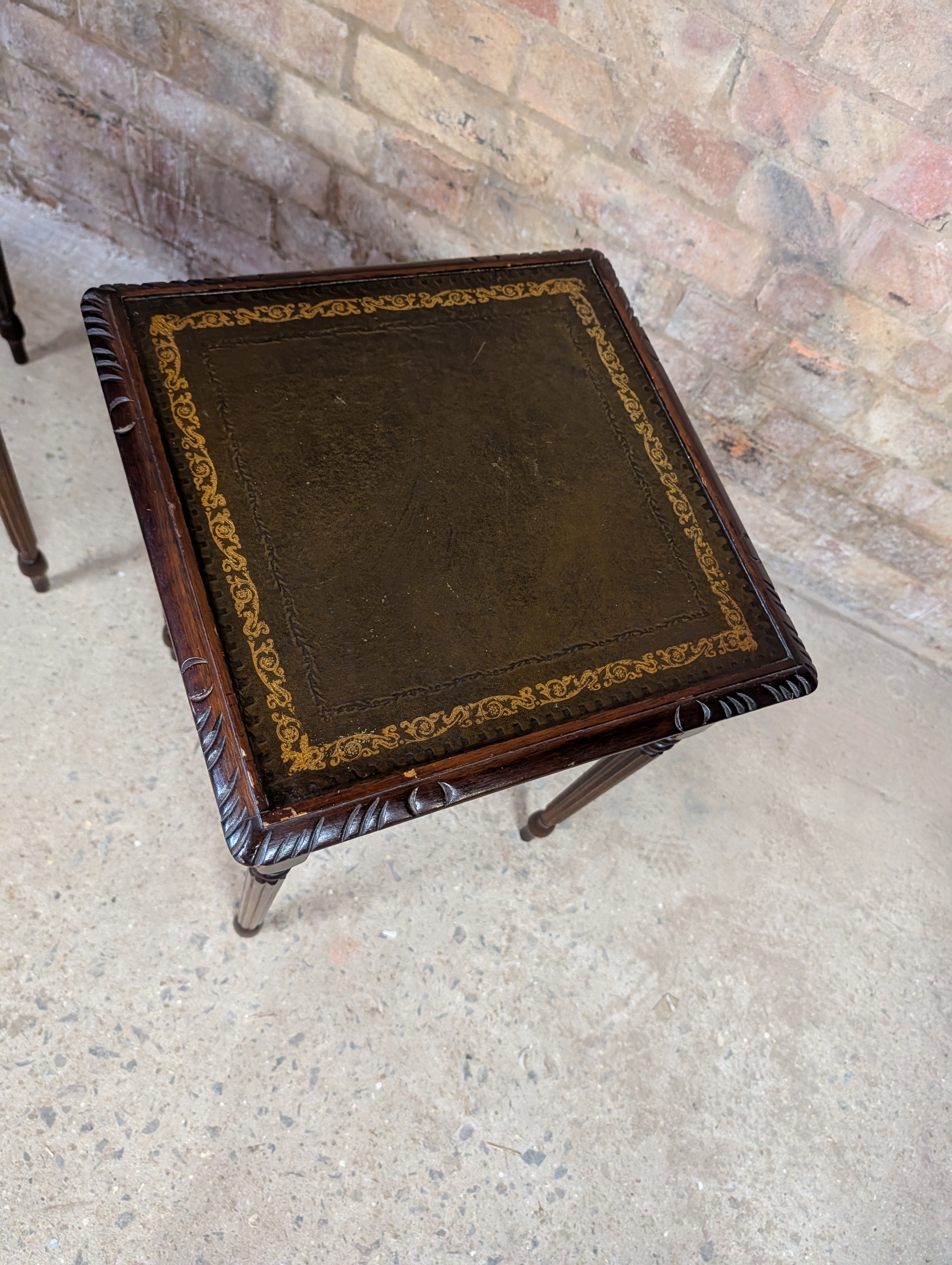 Pair Of Vintage Mahogany Regency Style Leather Top Bedside Tables