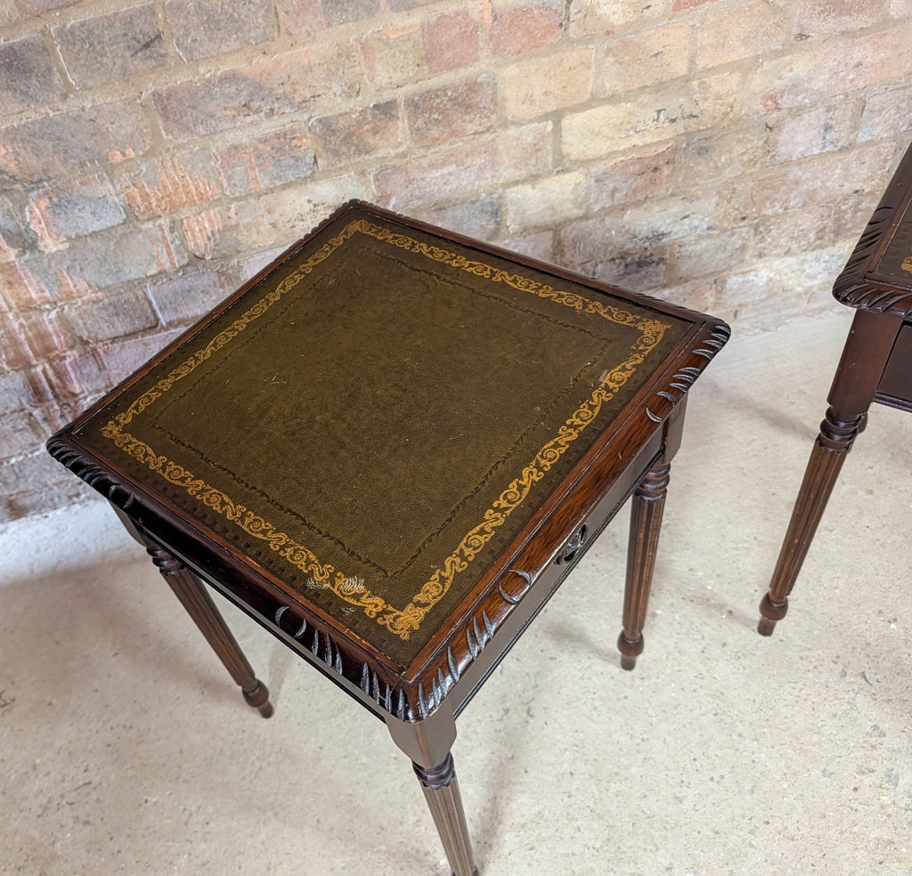 Pair Of Vintage Mahogany Regency Style Leather Top Bedside Tables