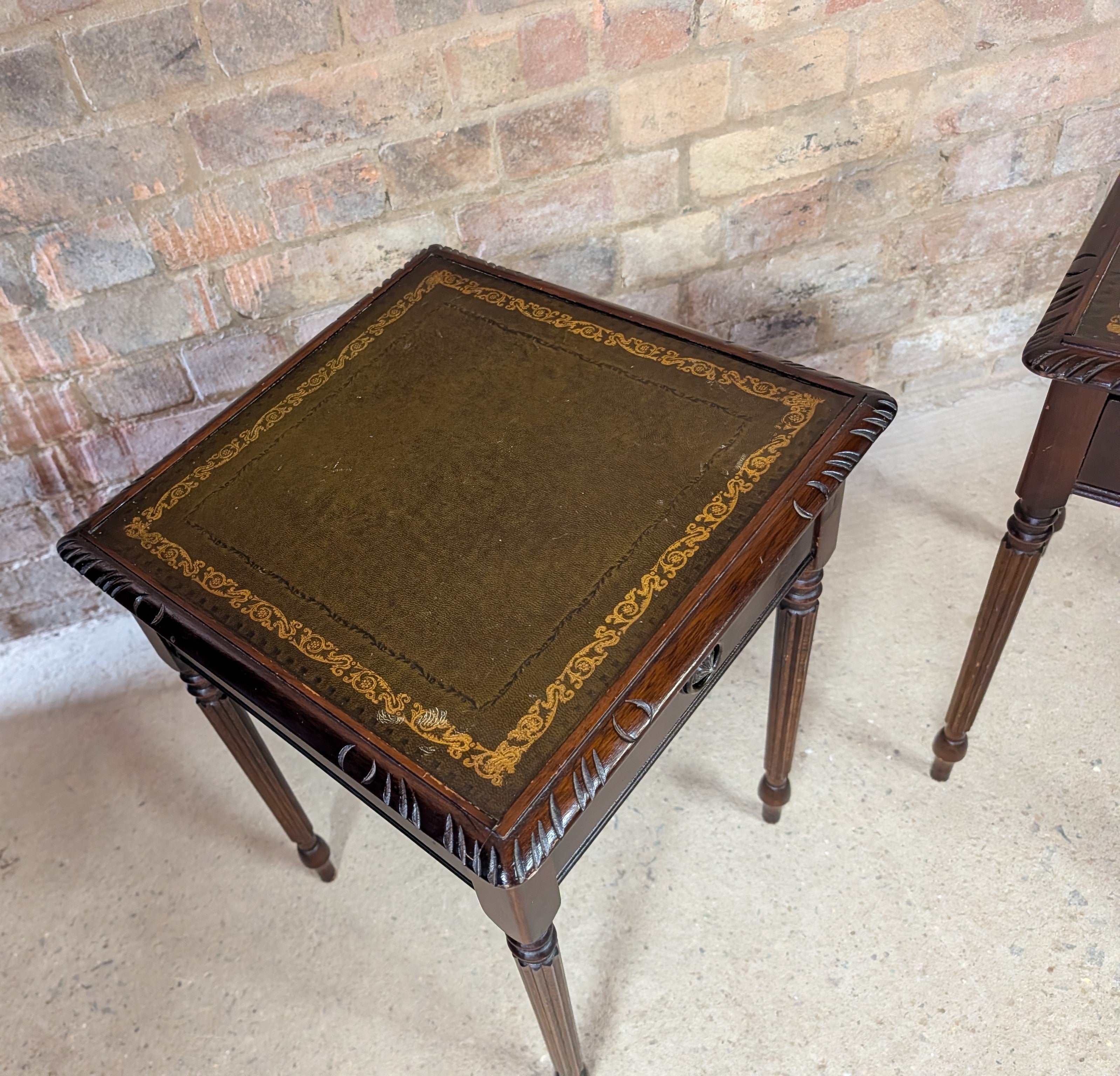Pair Of Vintage Mahogany Regency Style Leather Top Bedside Tables