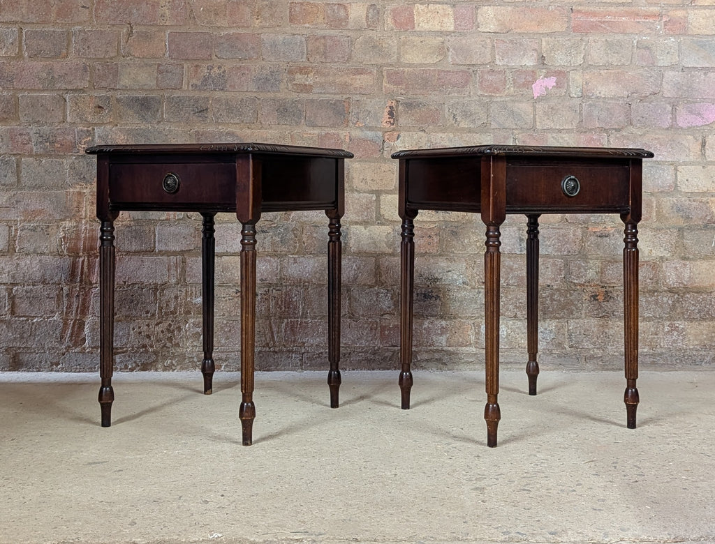 Pair Of Vintage Mahogany Regency Style Leather Top Bedside Tables
