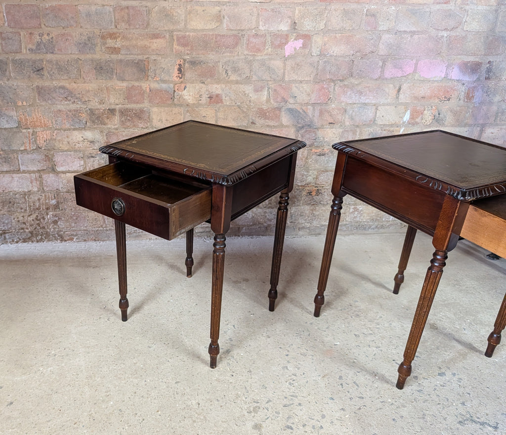 Pair Of Vintage Mahogany Regency Style Leather Top Bedside Tables