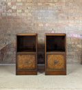 Pair Of Vintage Burr Walnut Queen Anne Style / Art Deco Bedside Cabinets 1930s