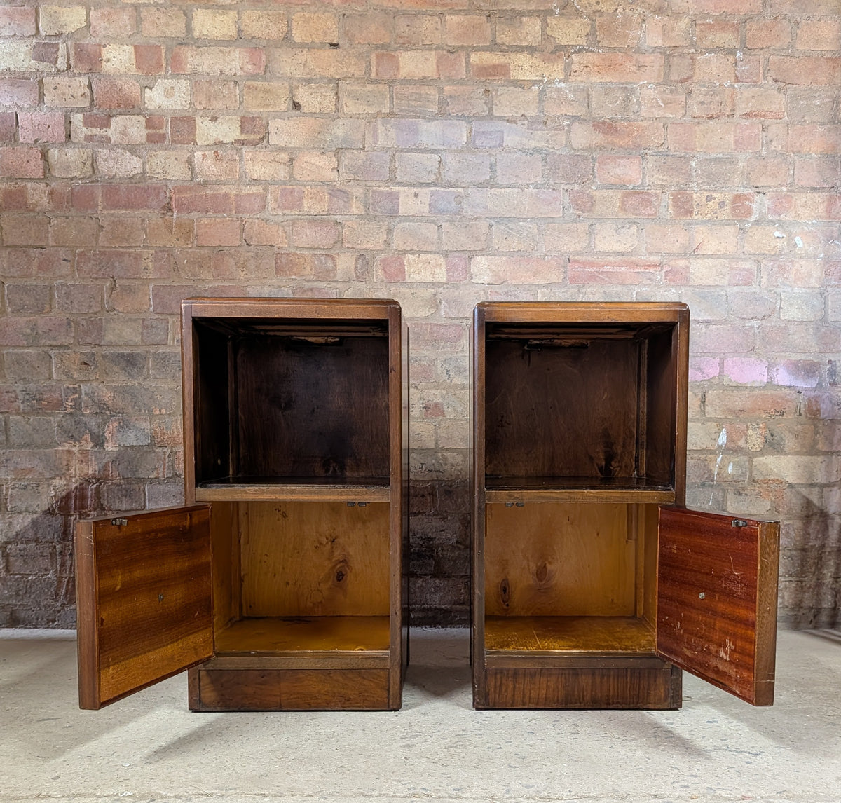 Pair Of Vintage Burr Walnut Queen Anne Style / Art Deco Bedside Cabinets 1930s