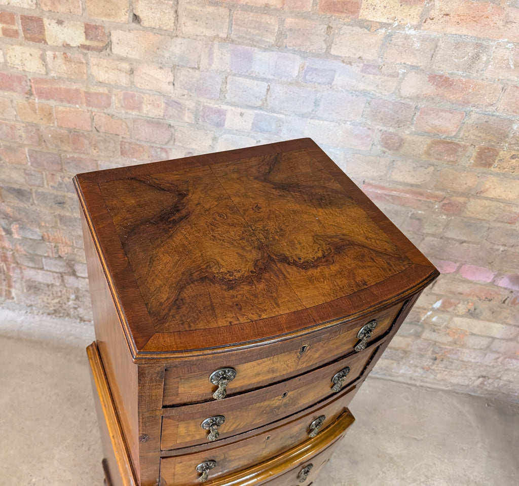 Vintage Queen Anne Style Burr Walnut Chest On Chest Tallboy Chest Of Drawers