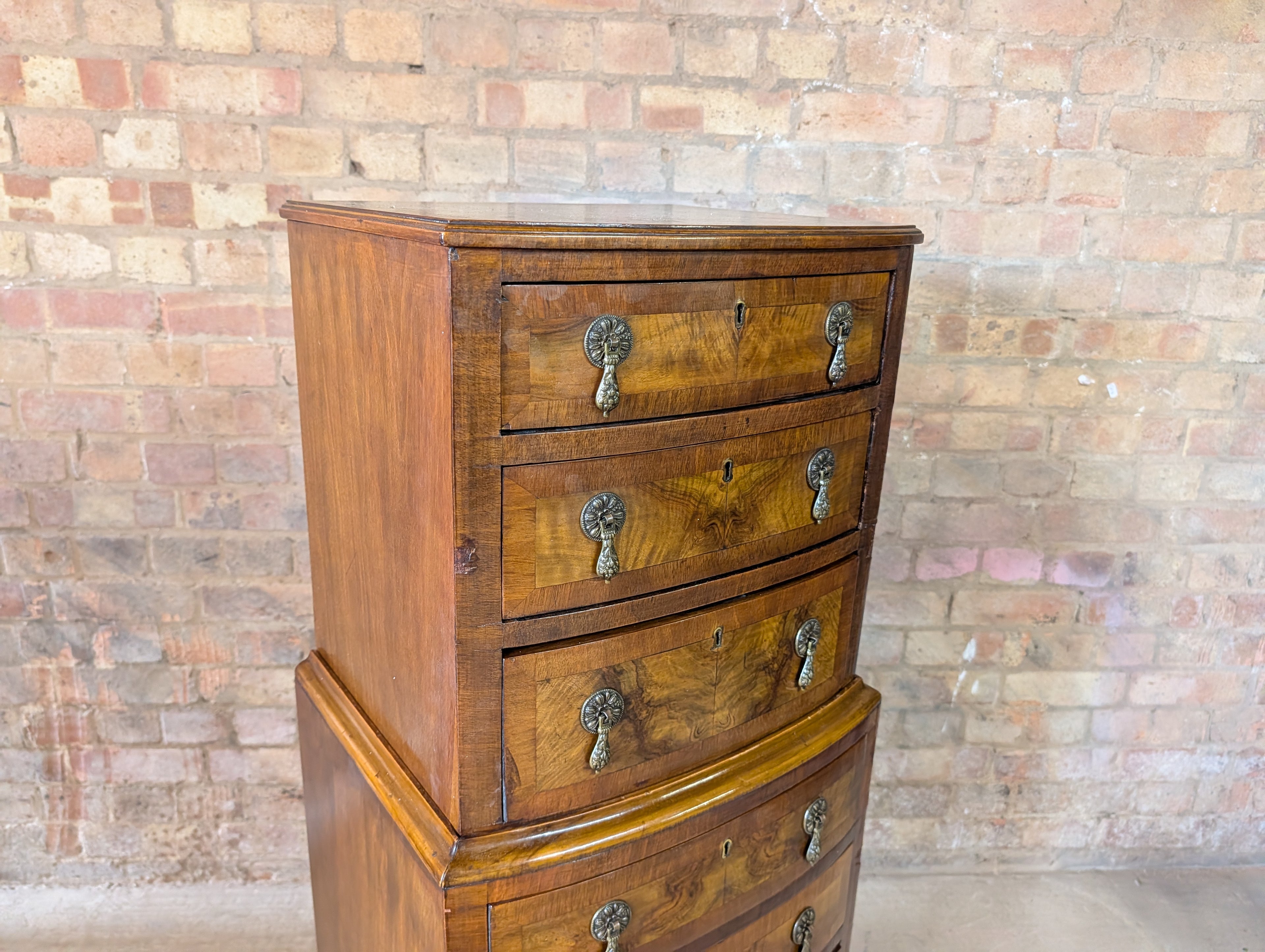 Vintage Queen Anne Style Burr Walnut Chest On Chest Tallboy Chest Of Drawers