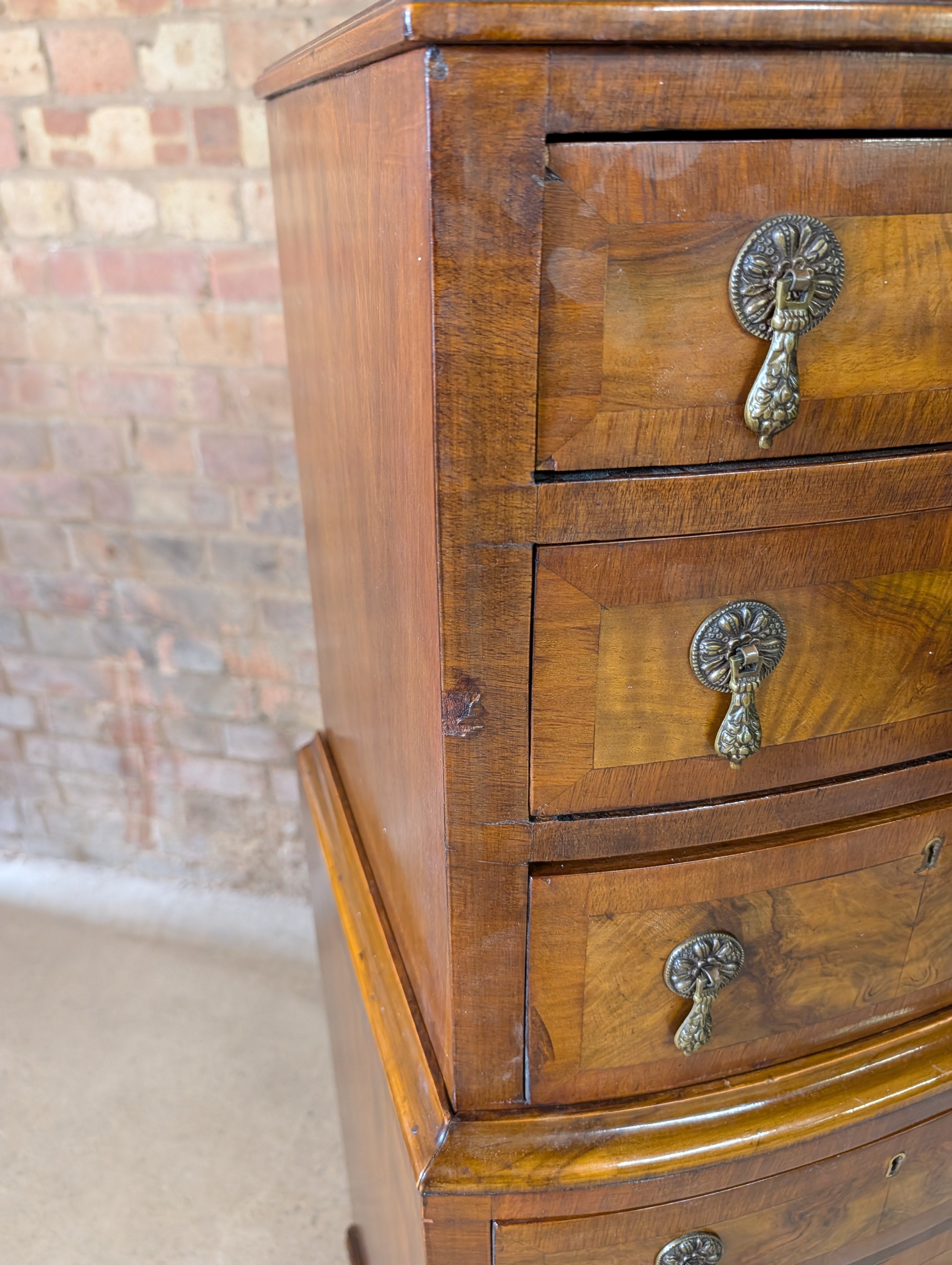 Vintage Queen Anne Style Burr Walnut Chest On Chest Tallboy Chest Of Drawers