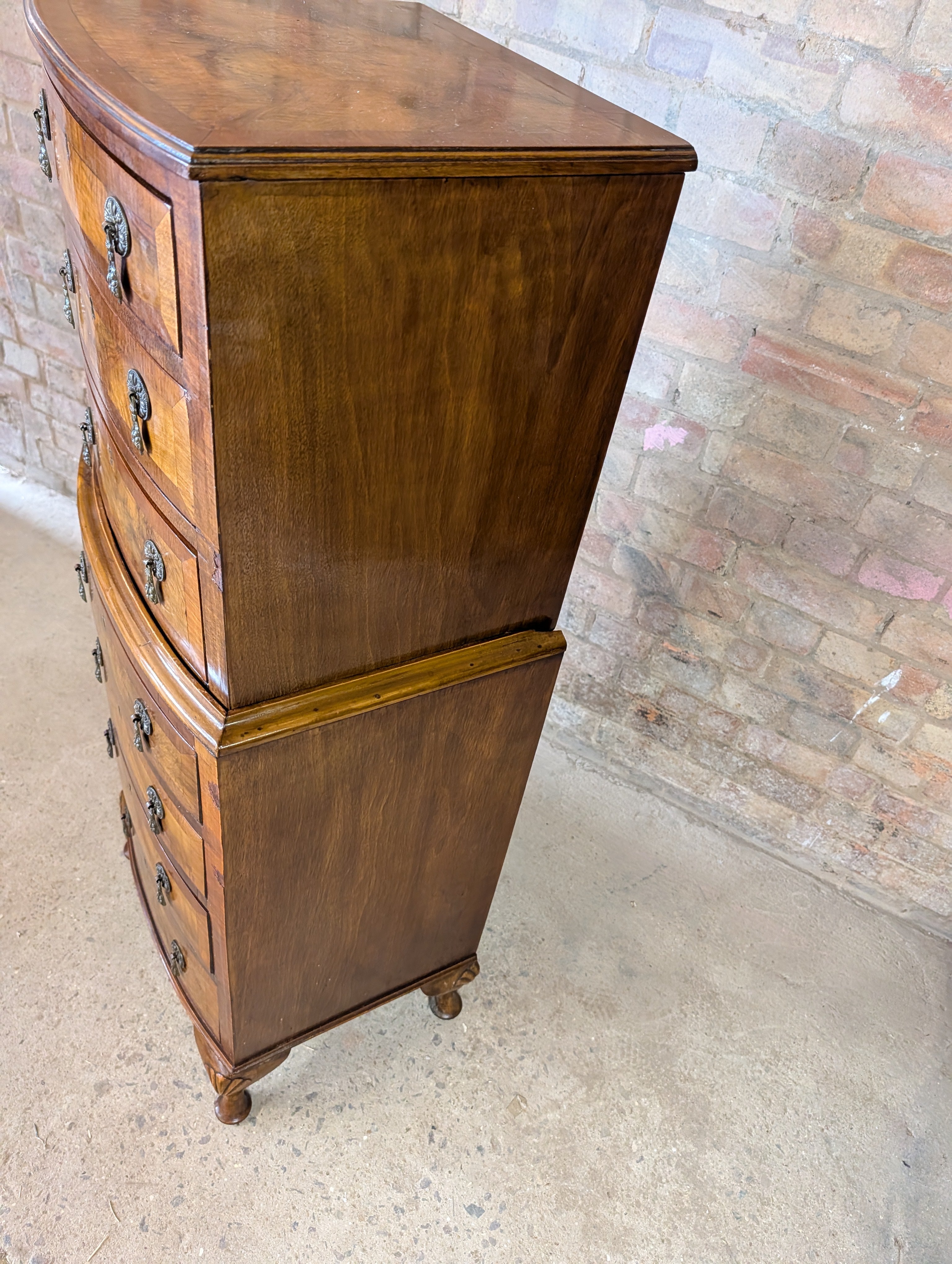 Vintage Queen Anne Style Burr Walnut Chest On Chest Tallboy Chest Of Drawers
