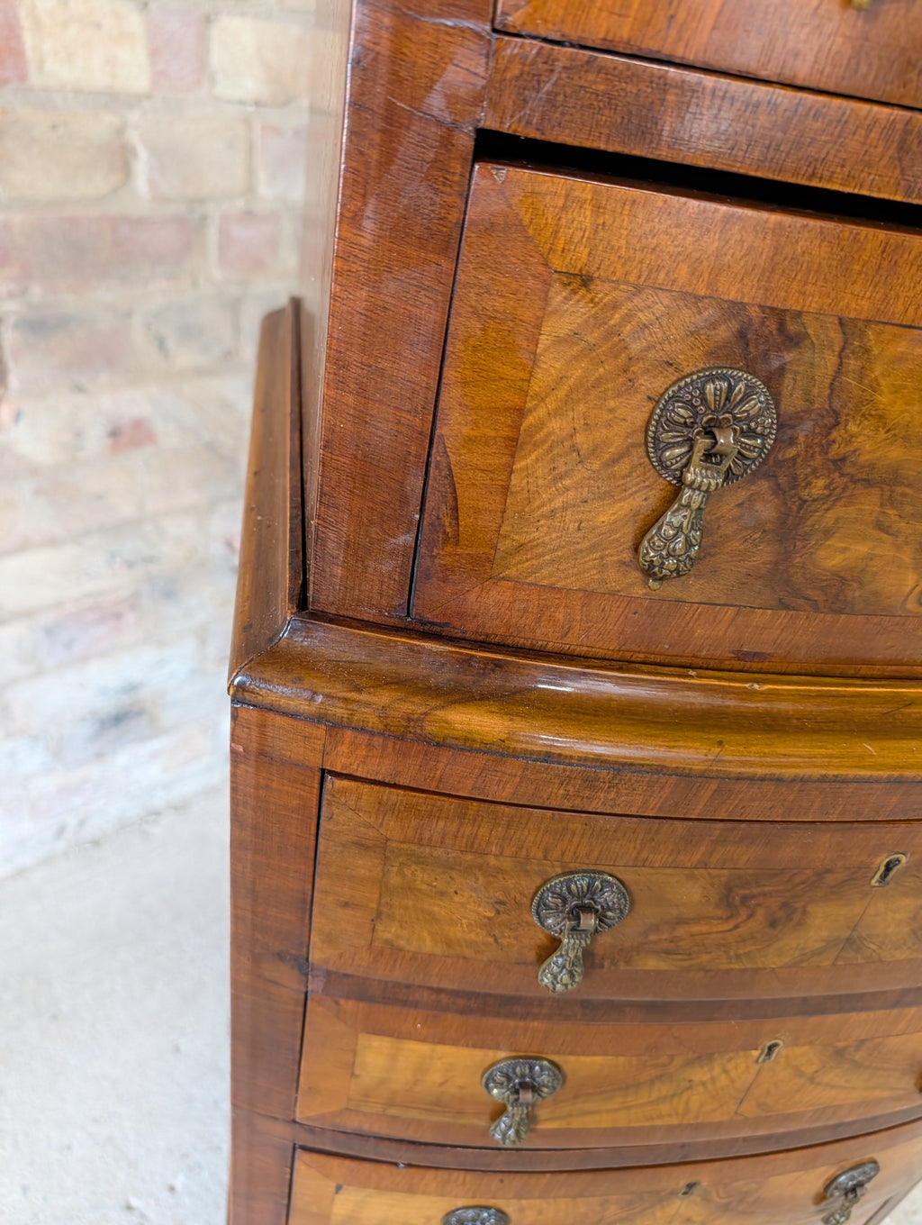 Vintage Queen Anne Style Burr Walnut Chest On Chest Tallboy Chest Of Drawers