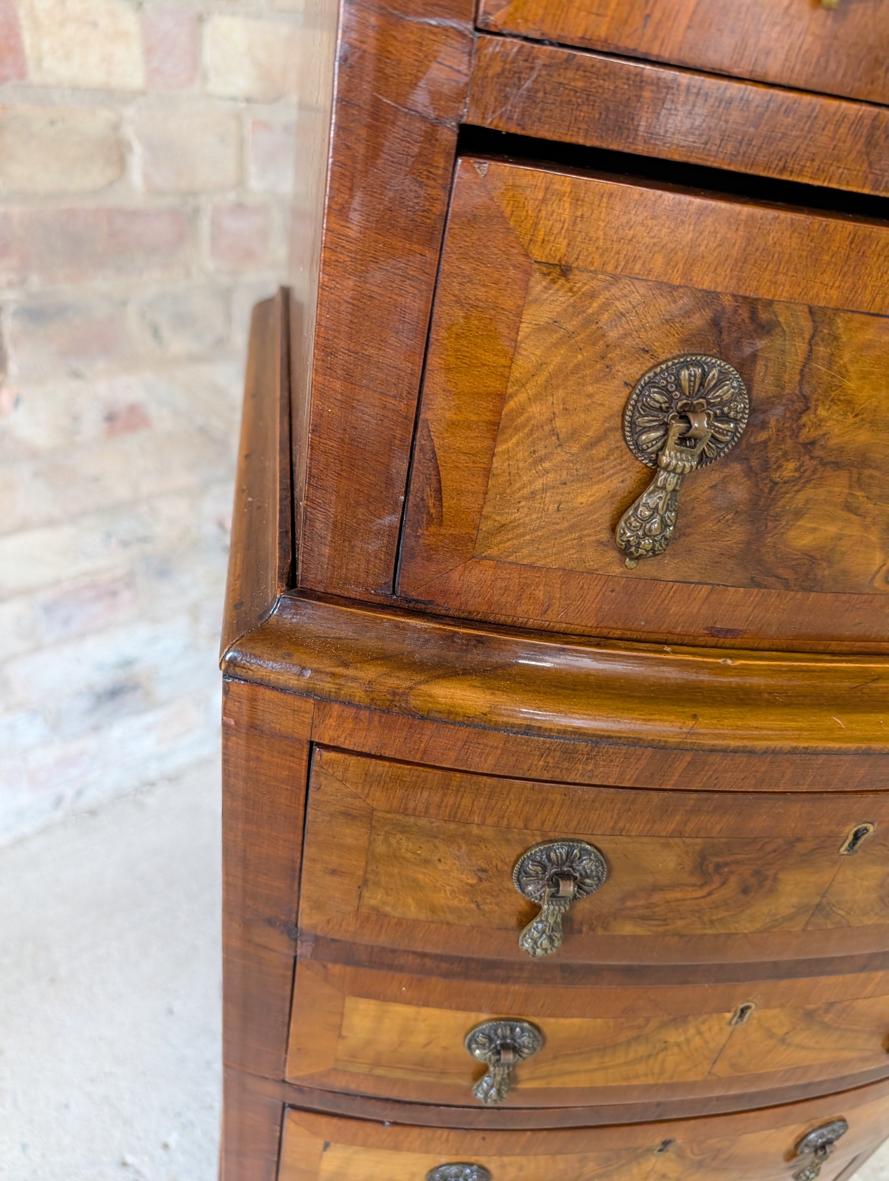 Vintage Queen Anne Style Burr Walnut Chest On Chest Tallboy Chest Of Drawers