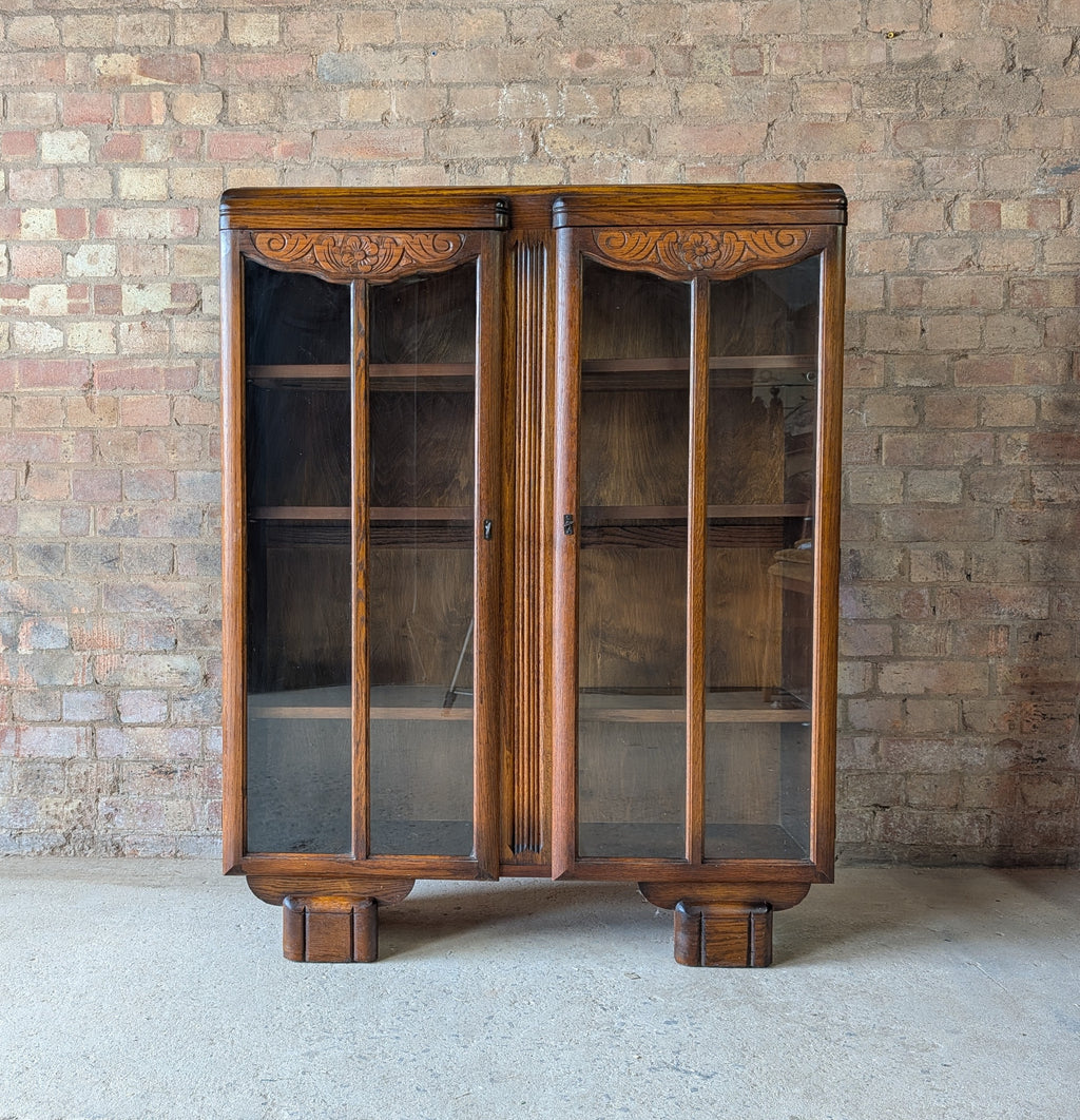 Vintage Oak Art Deco Glazed Bookcase 1930s