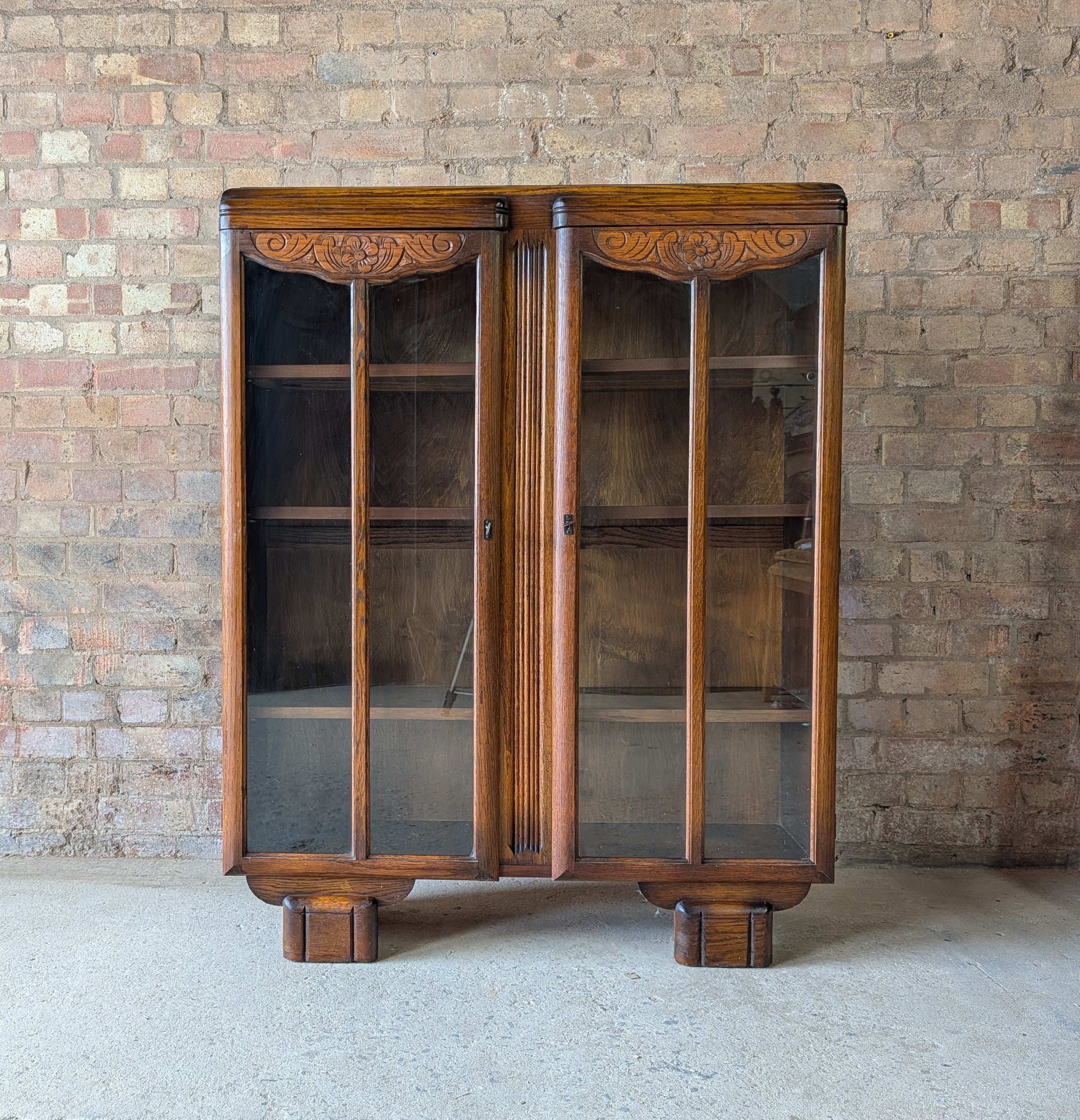Vintage Oak Art Deco Glazed Bookcase 1930s