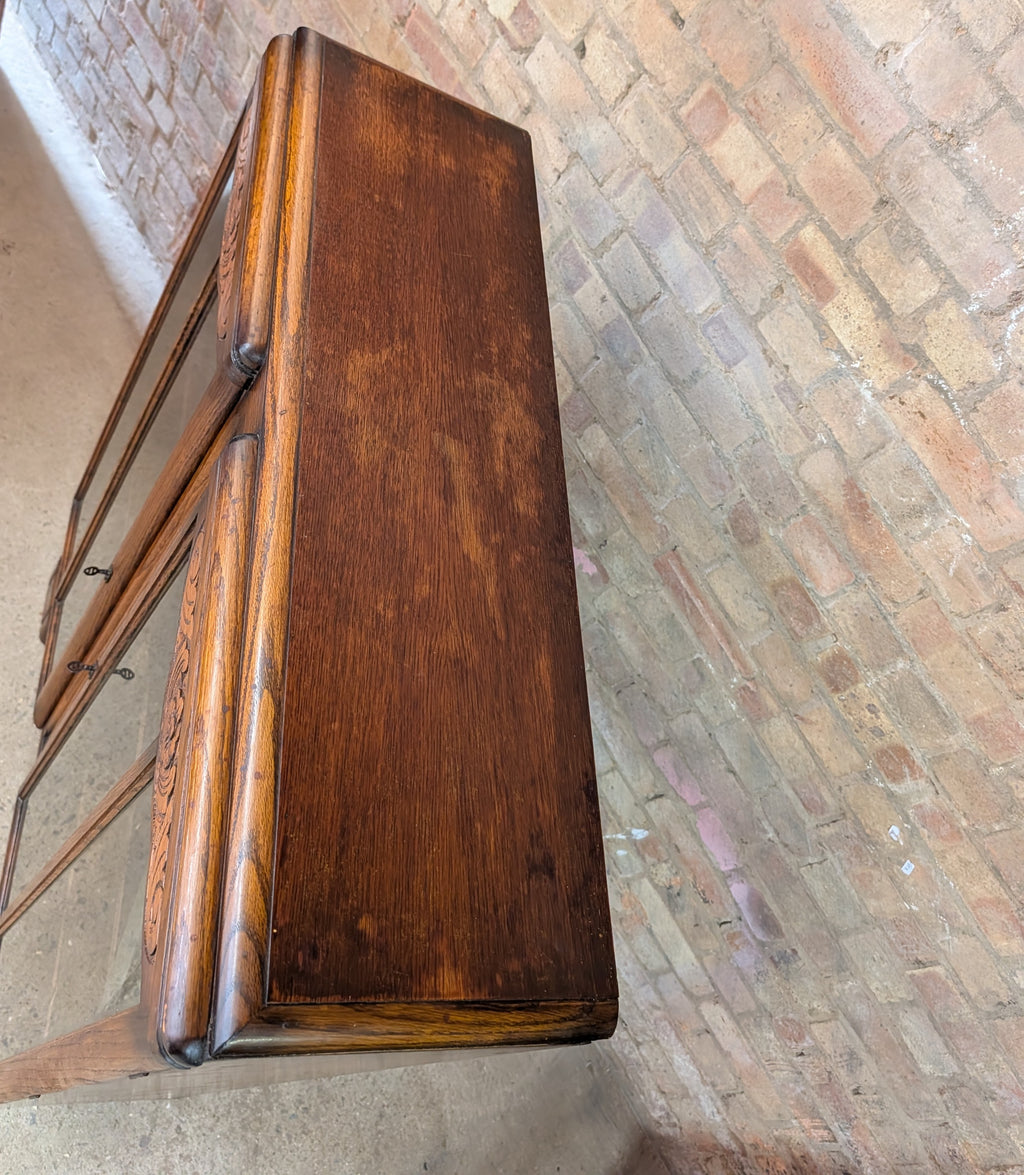 Vintage Oak Art Deco Glazed Bookcase 1930s