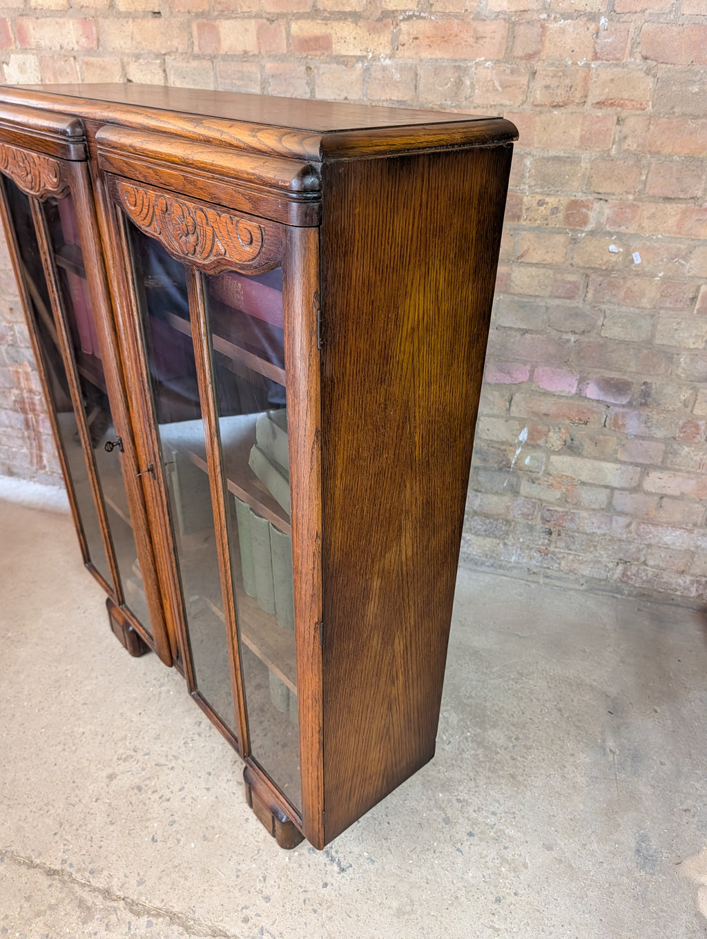 Vintage Oak Art Deco Glazed Bookcase 1930s