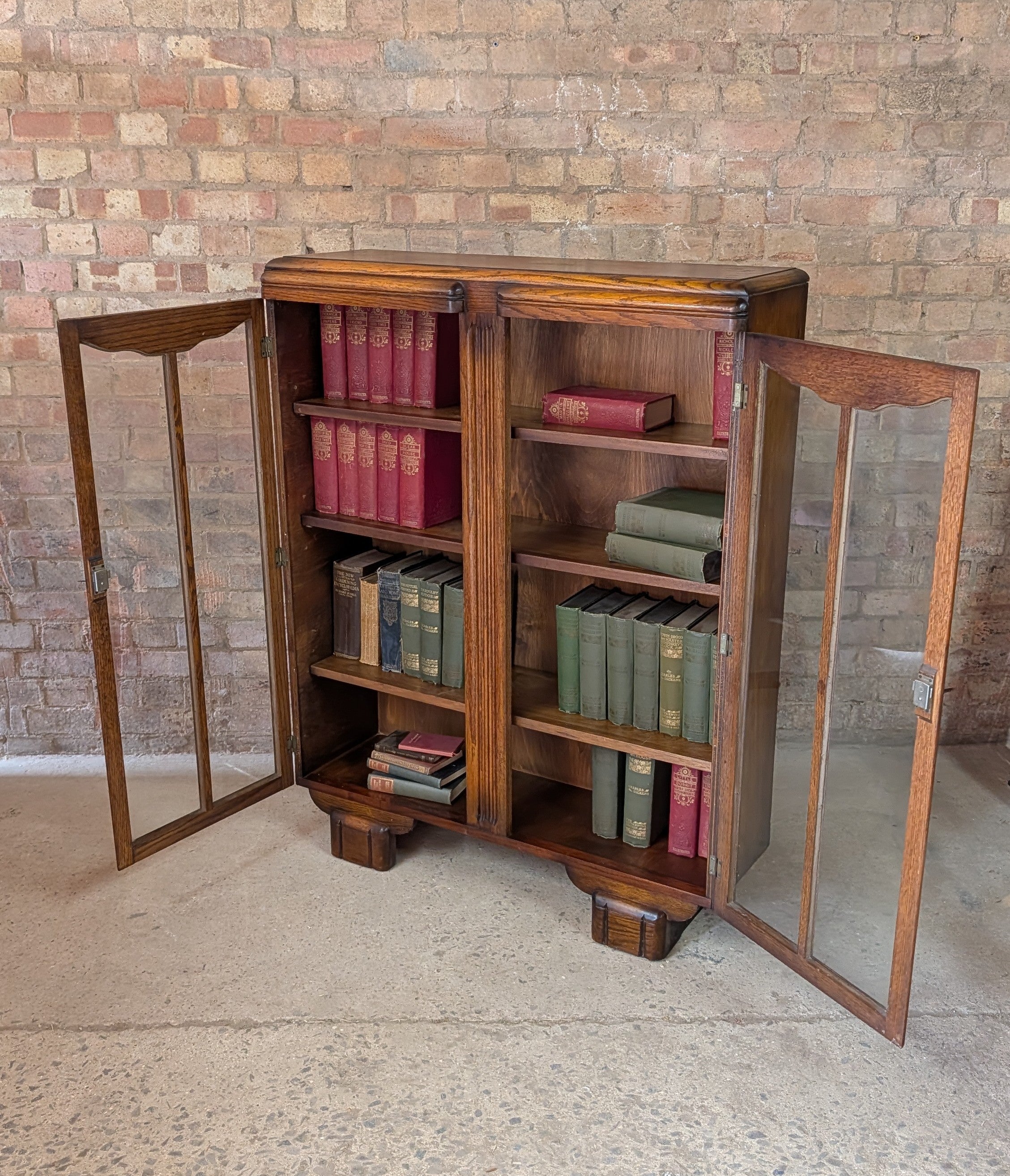 Vintage Oak Art Deco Glazed Bookcase 1930s